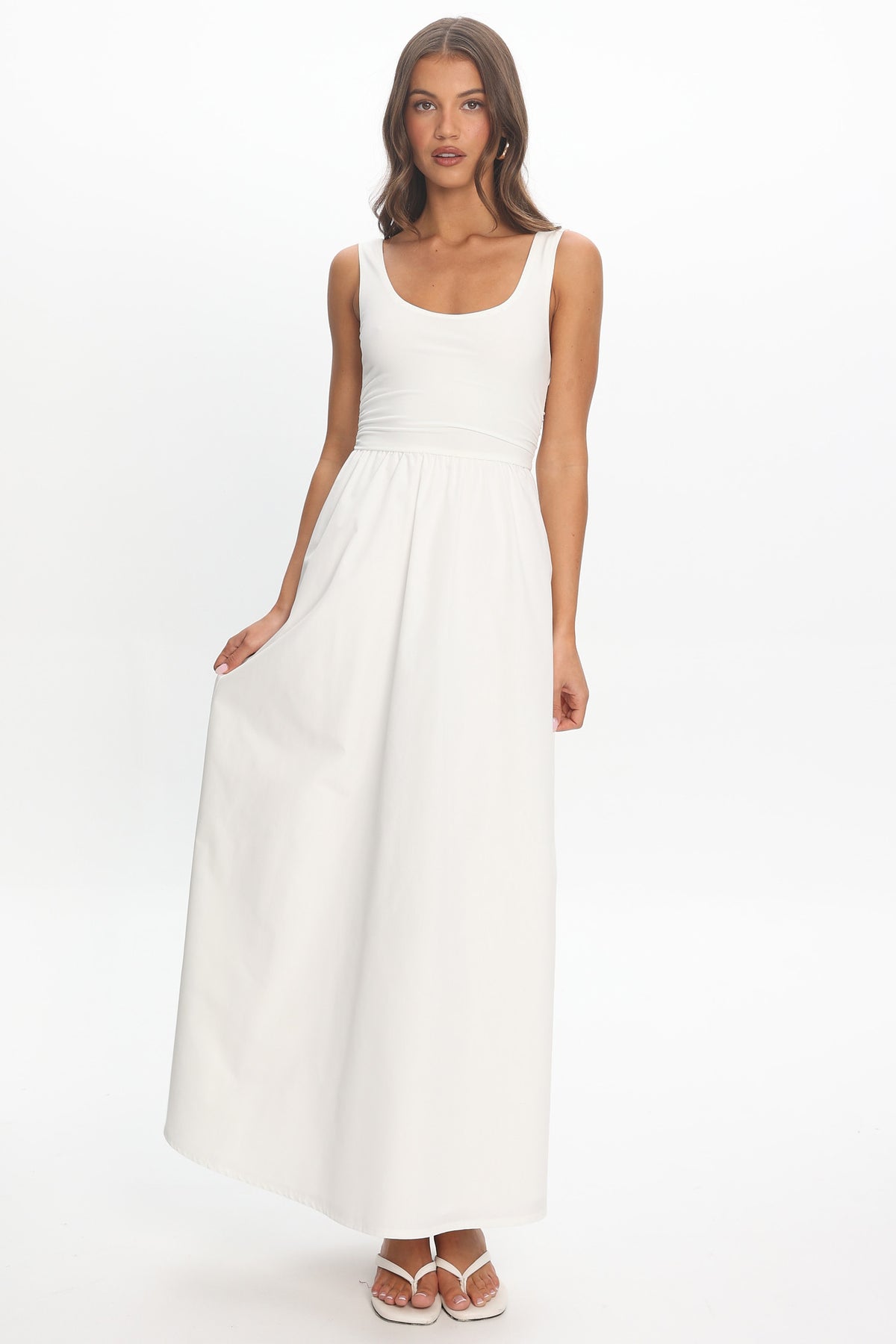 Ivory Muse Ruched Tank Maxi Dress Off White