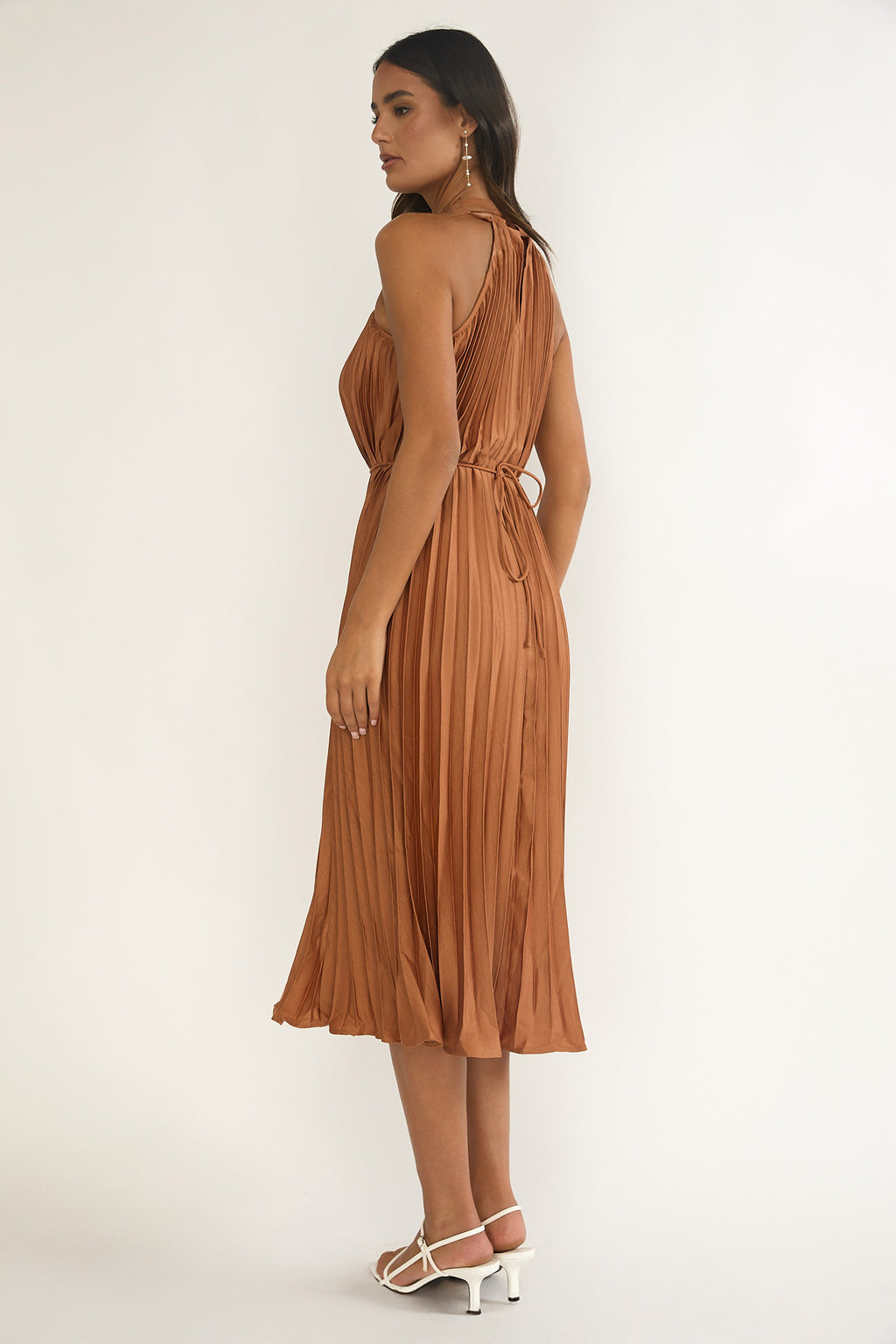 Sharaya Accordion Pleat Midi Dress Mocha by Selfie Leslie Australia