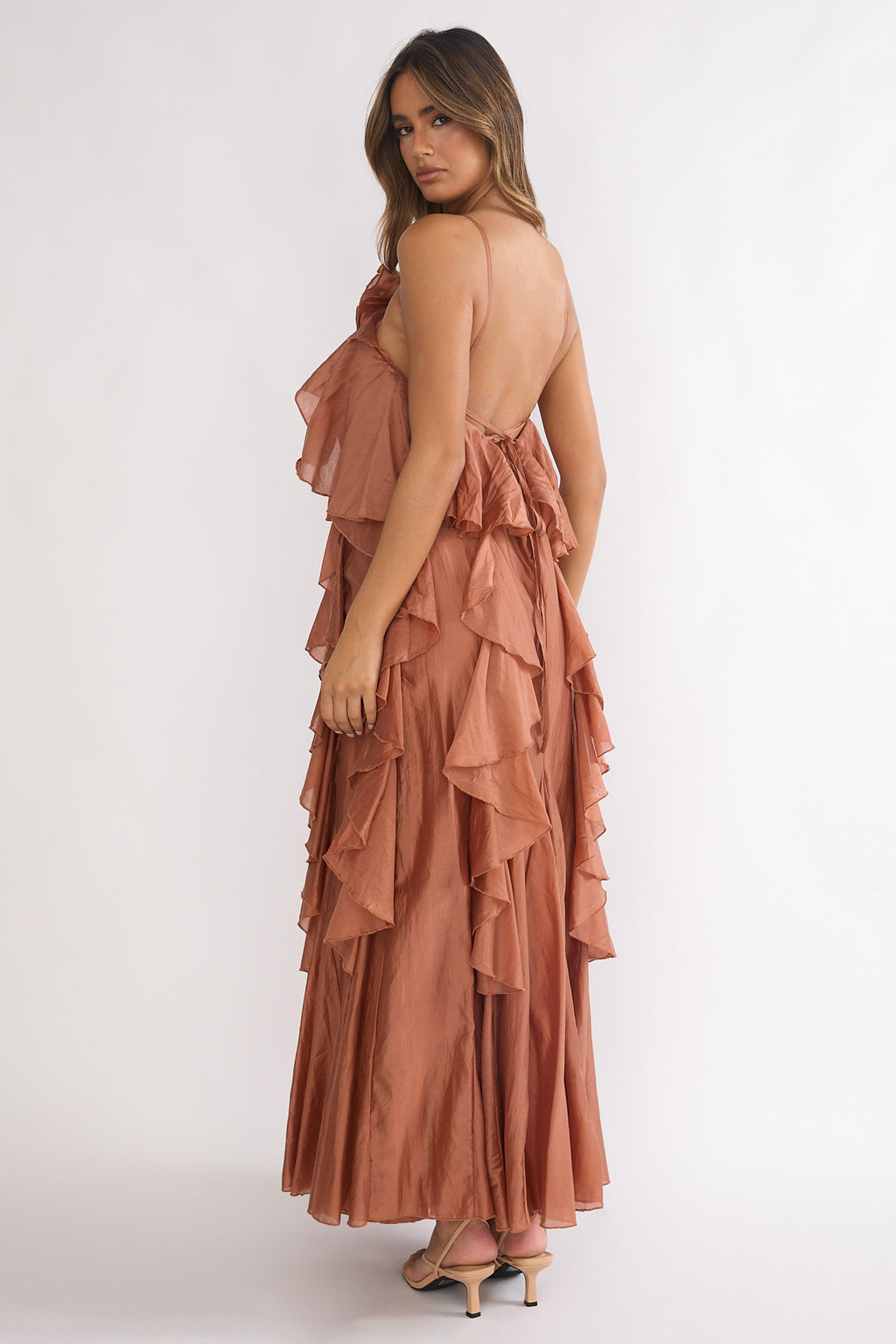 Secret Rendezvous Layered Ruffle Maxi Dress Rust by Selfie Leslie Australia