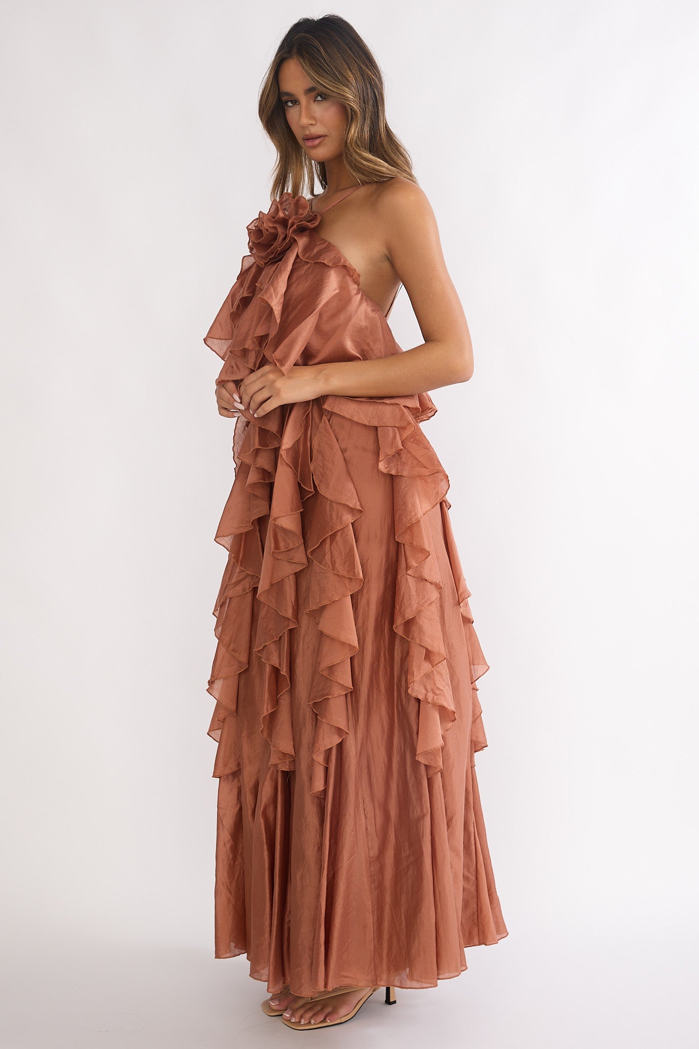 Secret Rendezvous Layered Ruffle Maxi Dress Rust by Selfie Leslie Australia