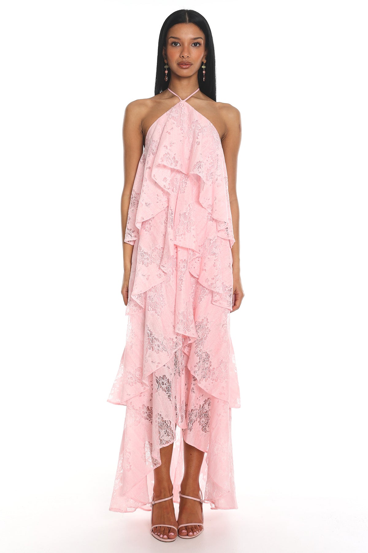 Cordelia Ruffled Halter Maxi Dress Pink