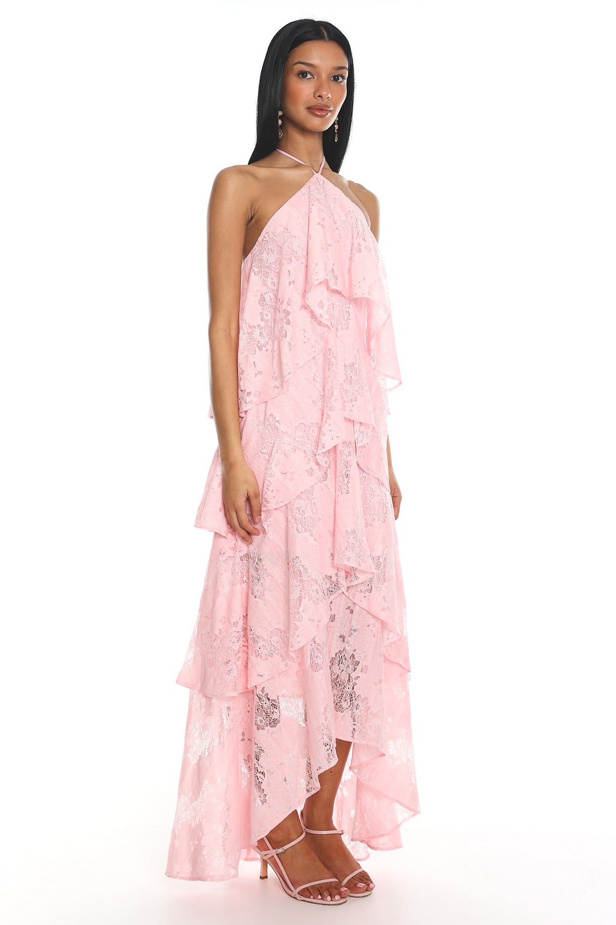 Cordelia Ruffled Halter Maxi Dress Pink