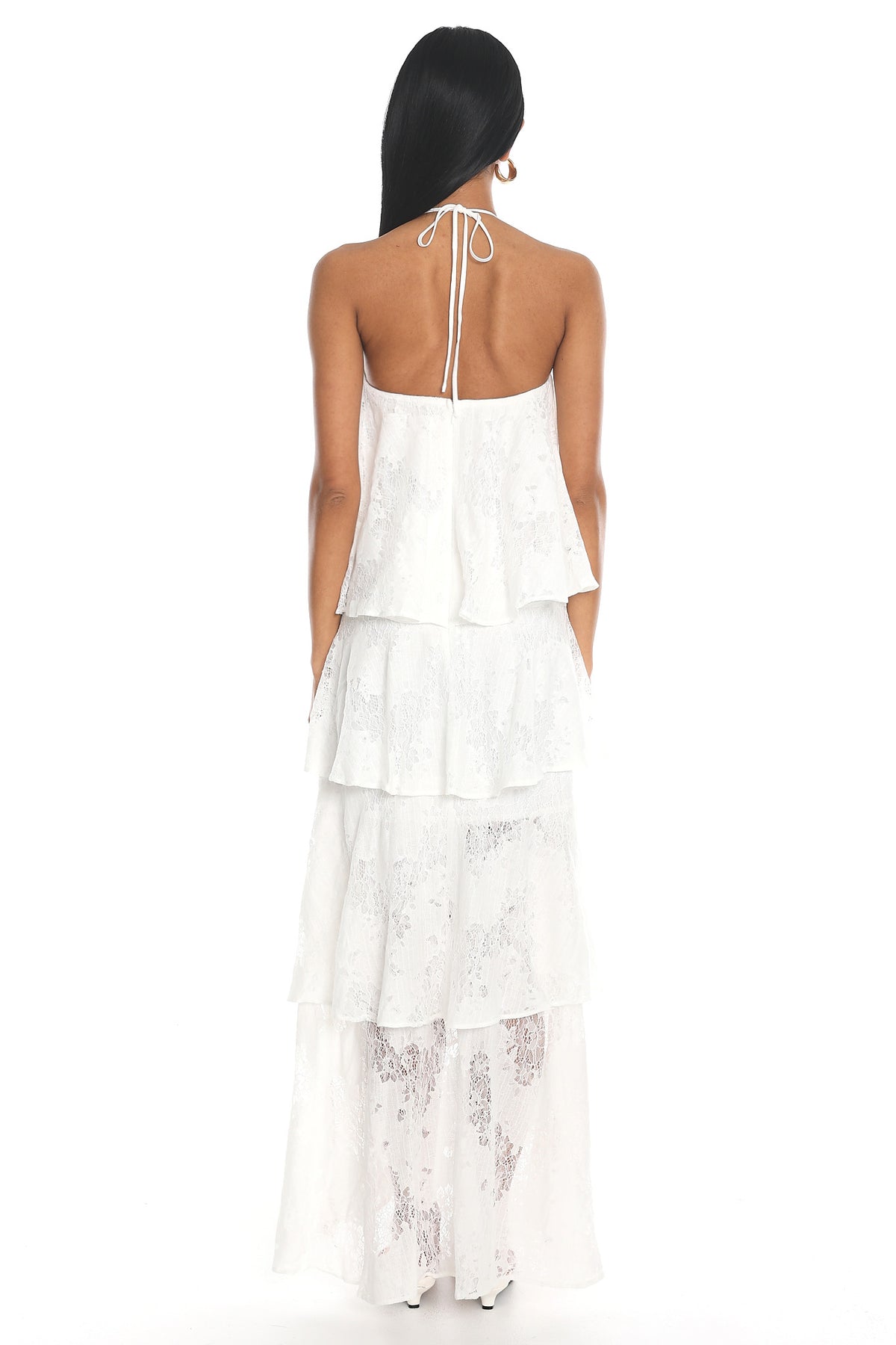 Cordelia Ruffled Halter Maxi Dress White