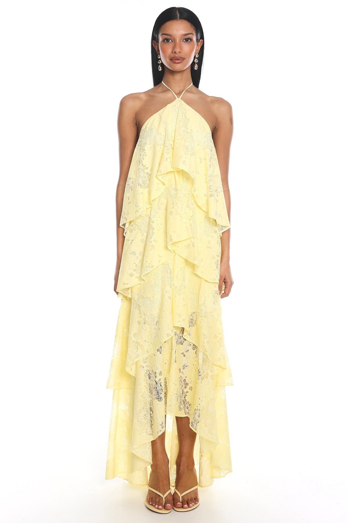 Cordelia Ruffled Halter Maxi Dress Yellow
