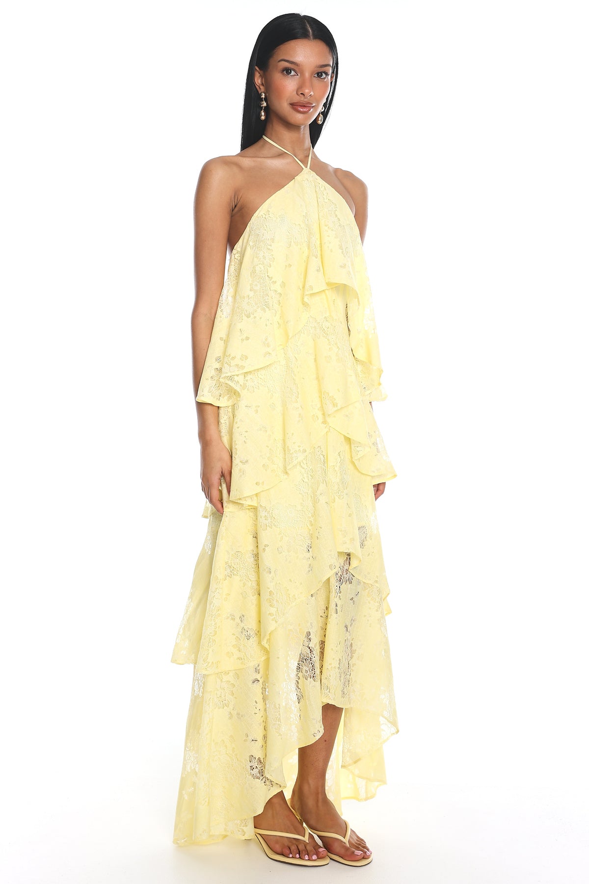 Cordelia Ruffled Halter Maxi Dress Yellow