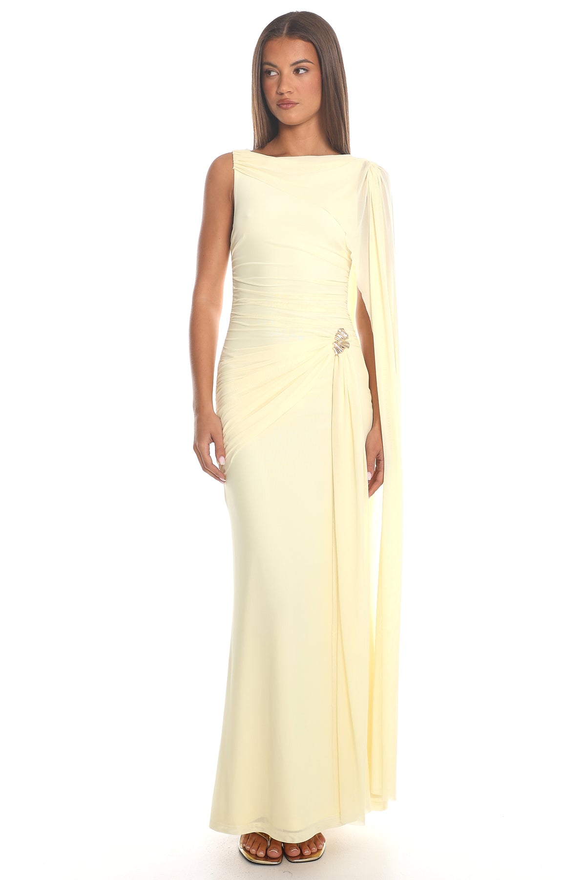 Athena Draped Cape Maxi Dress Yellow
