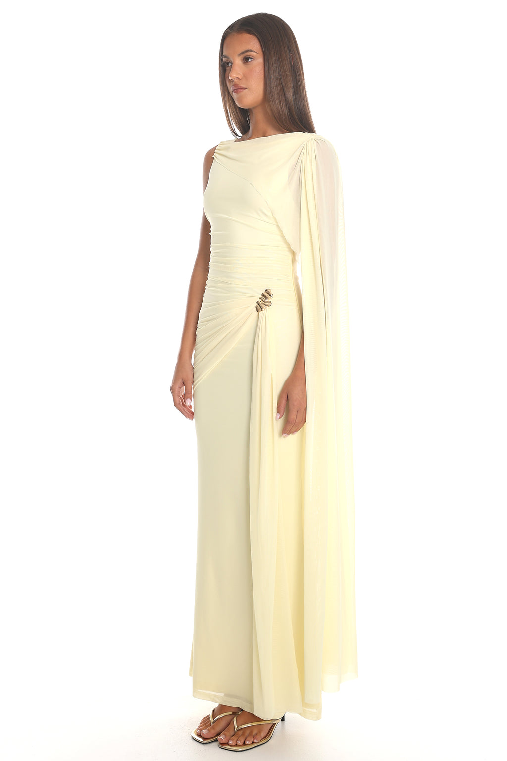 Athena Draped Cape Maxi Dress Yellow
