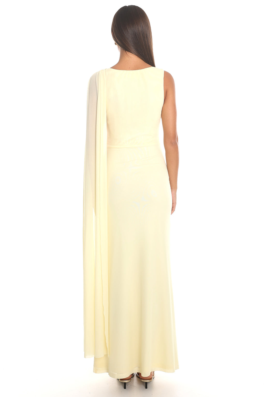 Athena Draped Cape Maxi Dress Yellow
