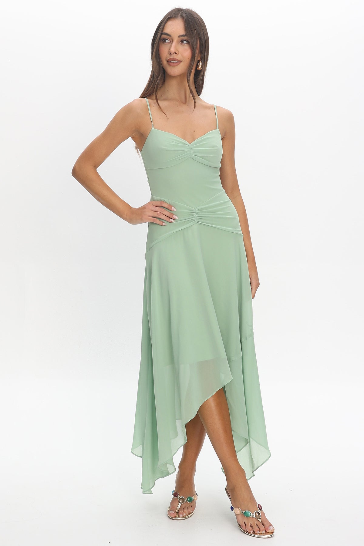 Formentera Asymmetric Midi Dress Matcha