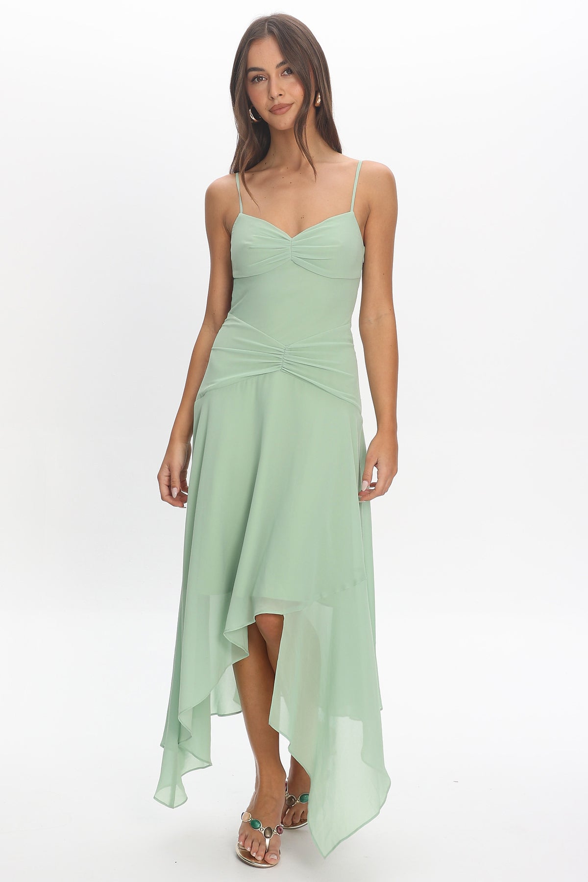 Formentera Asymmetric Midi Dress Matcha