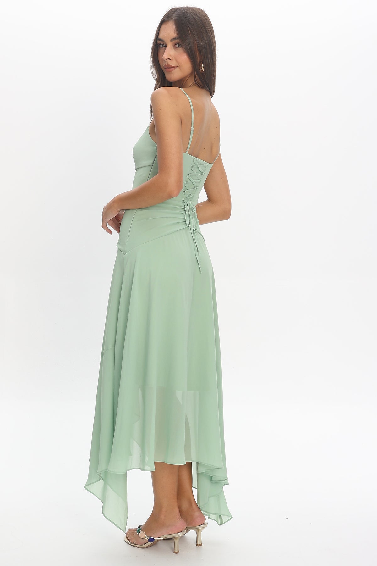 Formentera Asymmetric Midi Dress Matcha