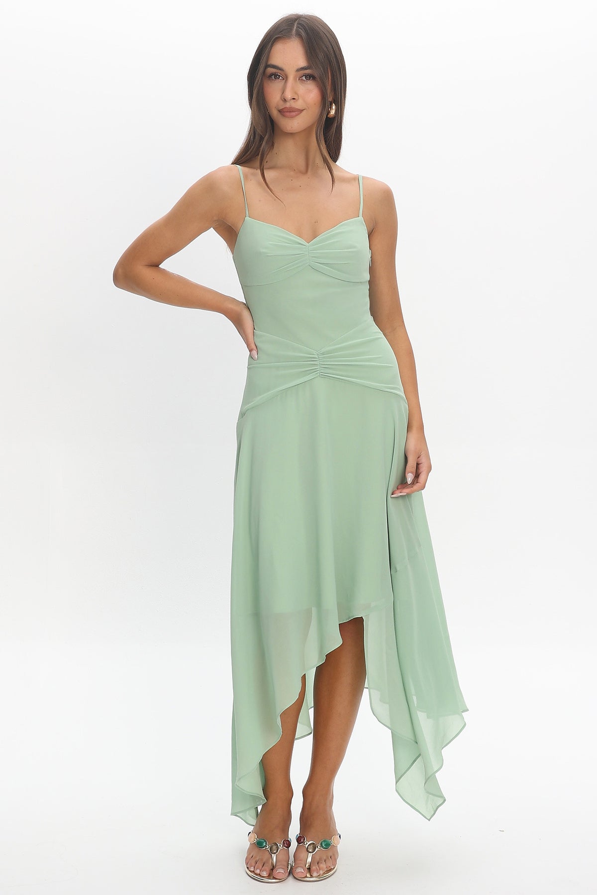Formentera Asymmetric Midi Dress Matcha