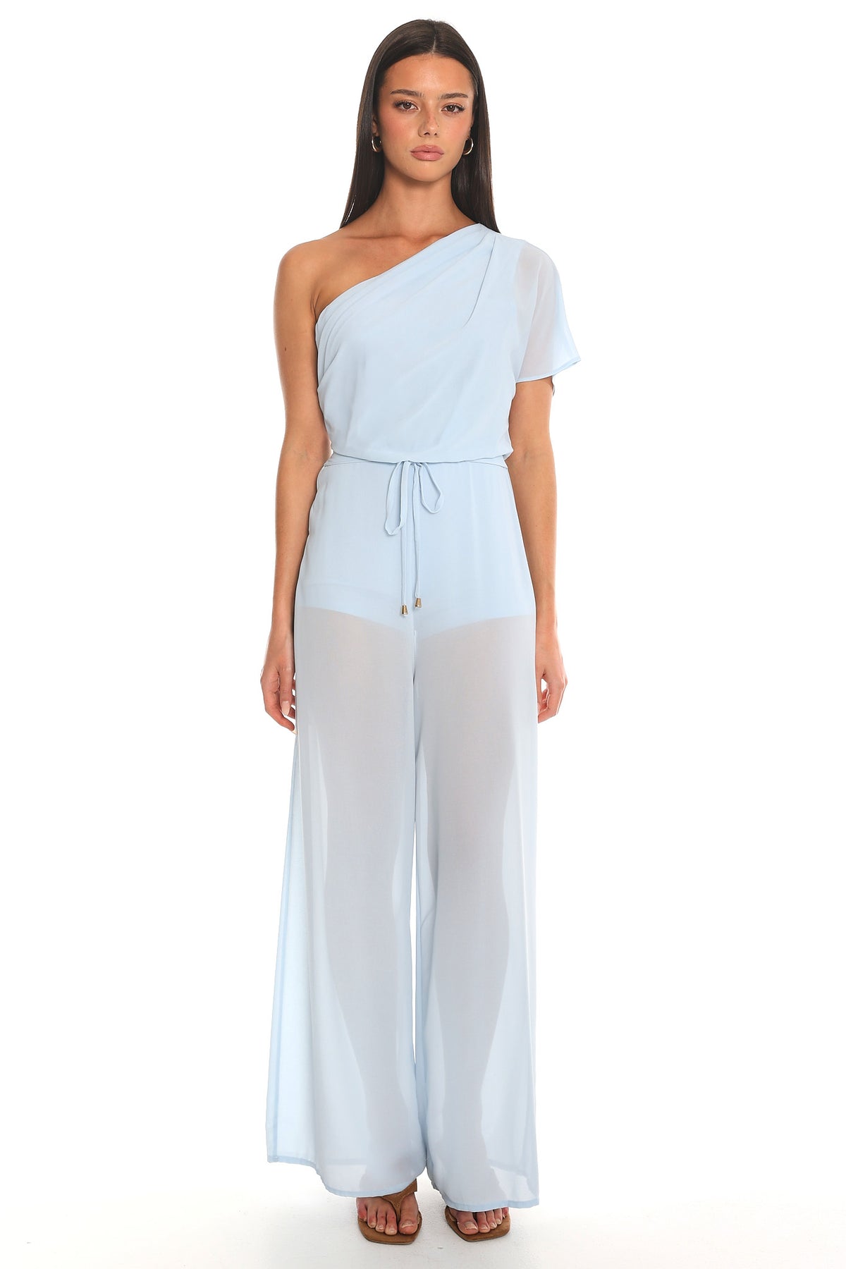 Challenger One-Shoulder Jumpsuit Baby Blue