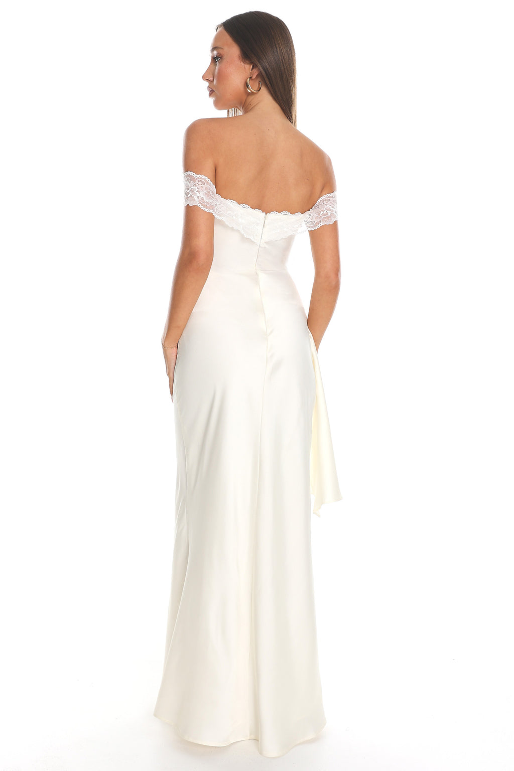 Solemn Vow Off-Shoulder Satin Gown Cream