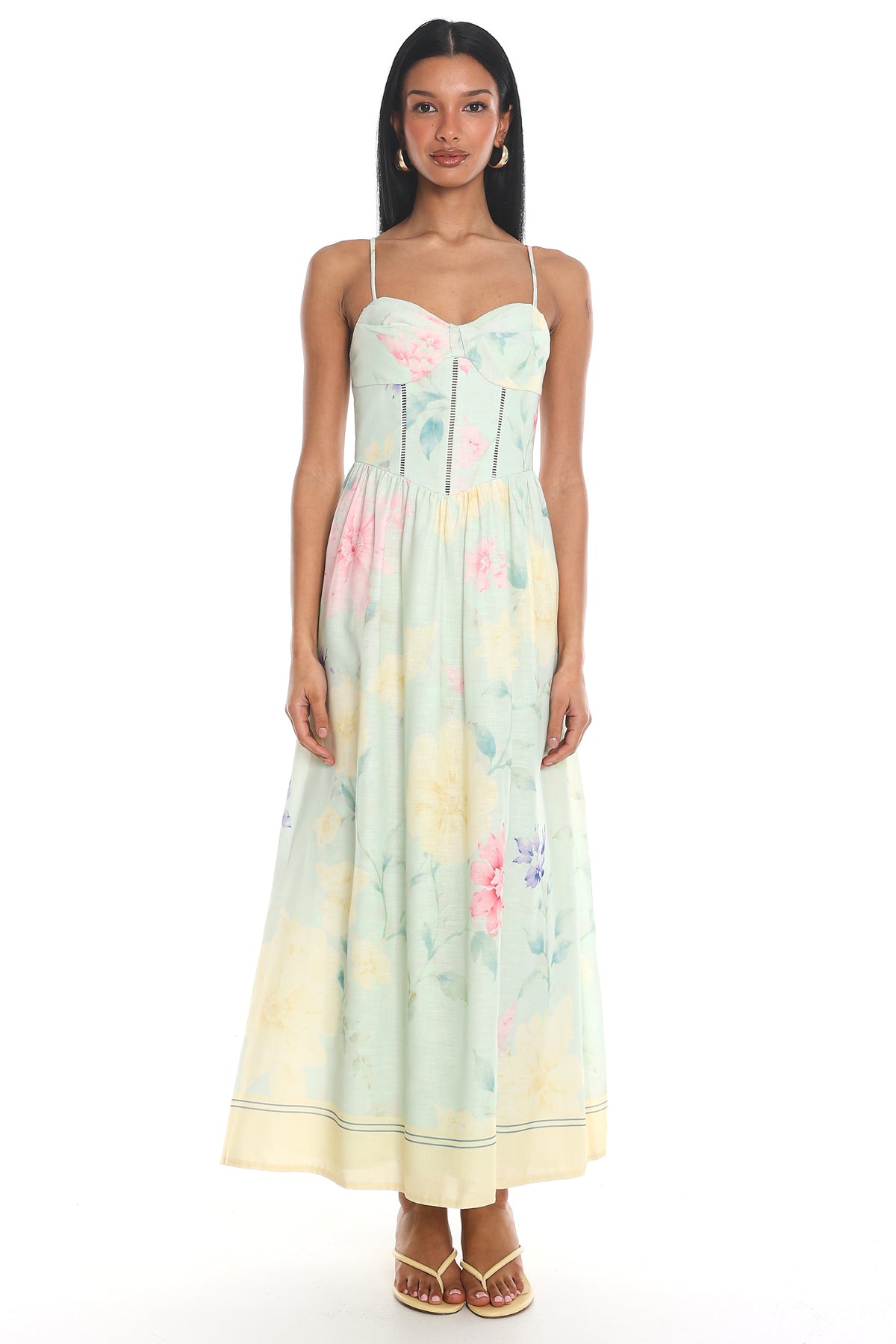 Lucelia Corset Floral Maxi Dress Sage