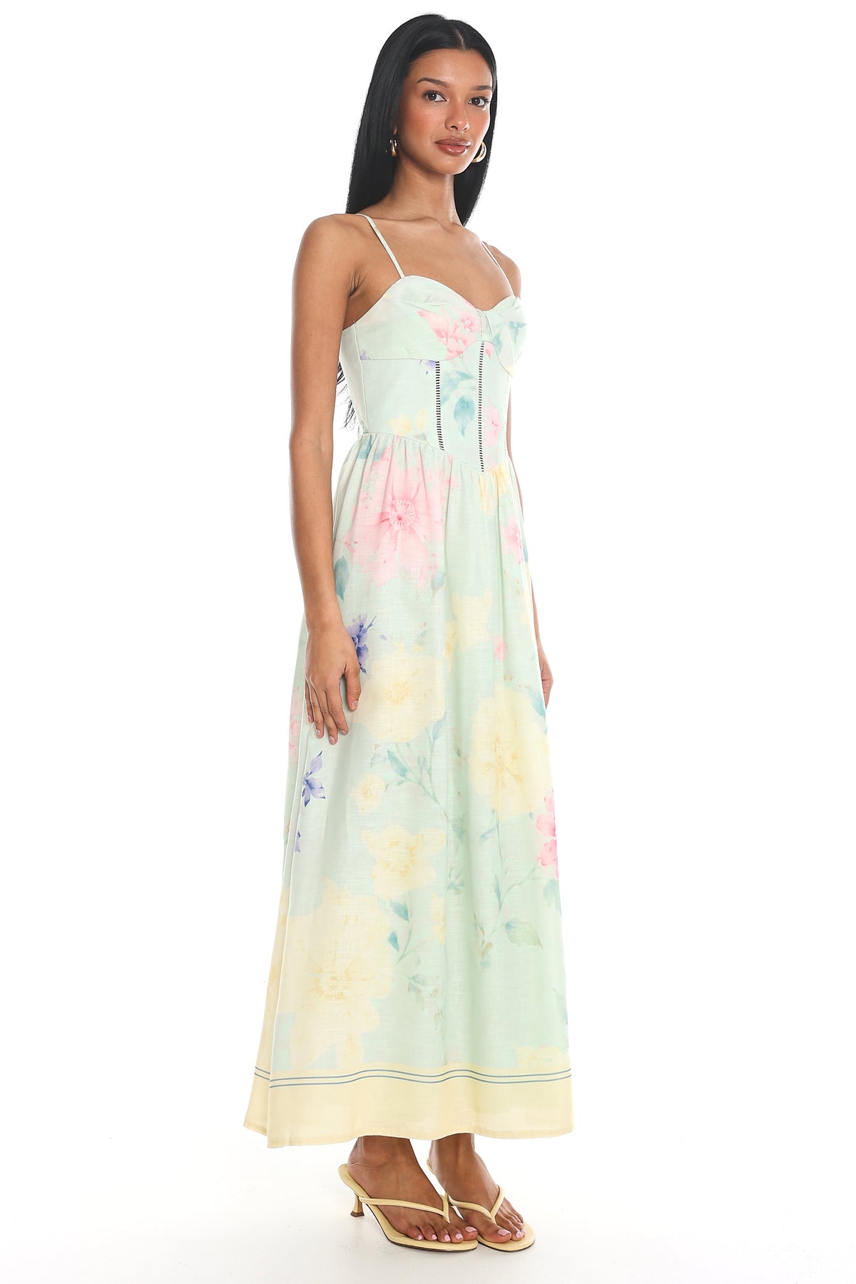 Lucelia Corset Floral Maxi Dress Sage
