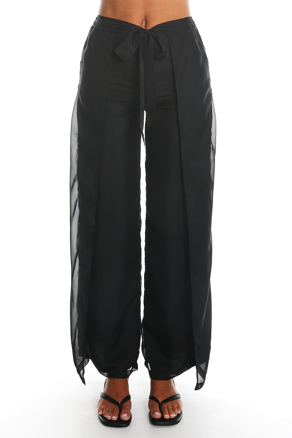 Less is More Sheer Overlay Wide Leg Pants Black