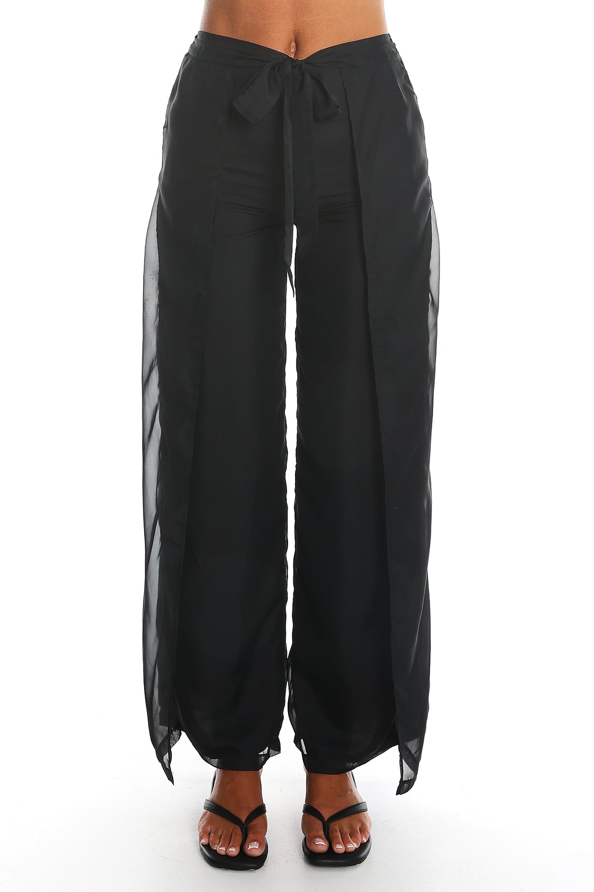 Less is More Sheer Overlay Wide Leg Pants Black