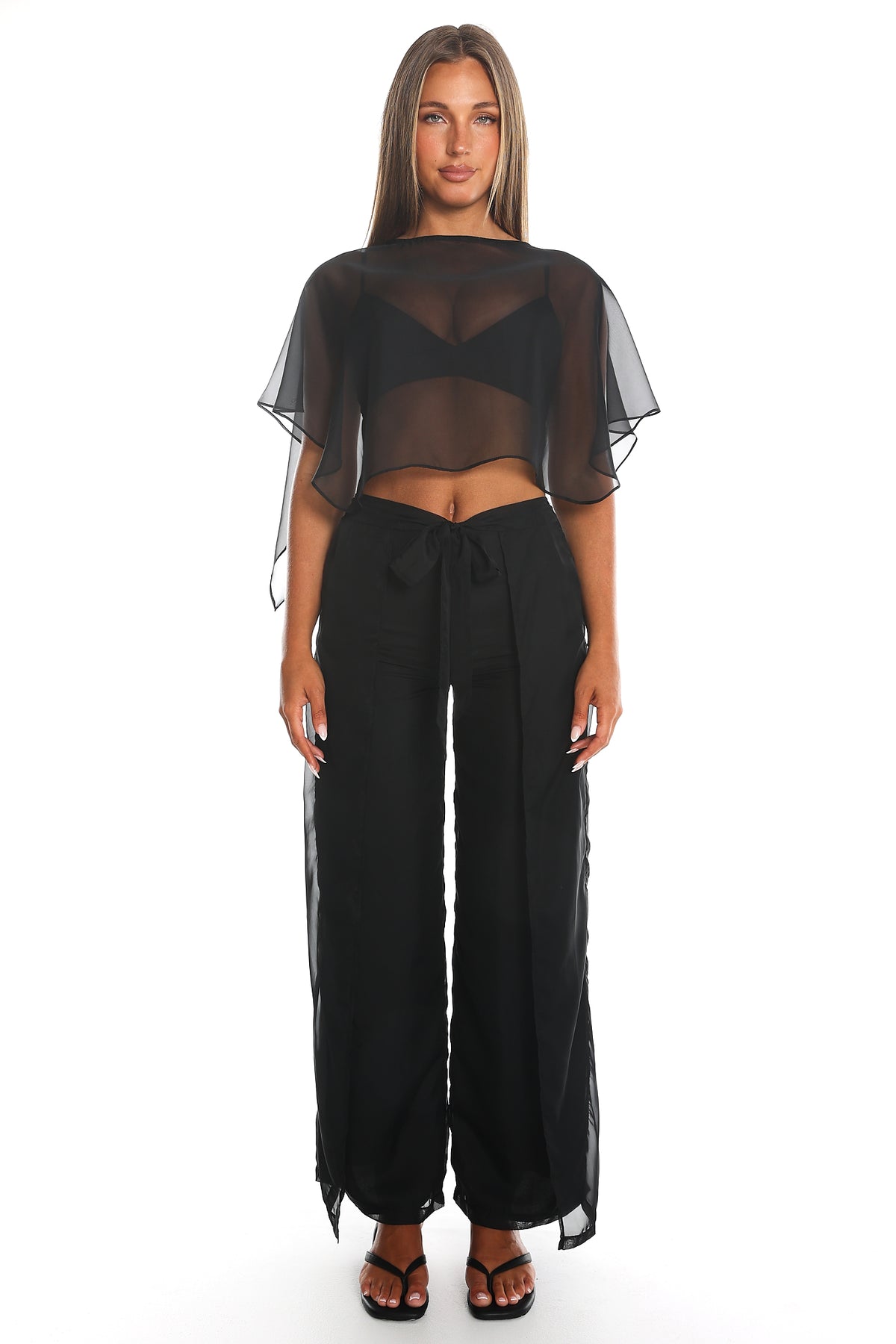 Less is More Sheer Overlay Wide Leg Pants Black
