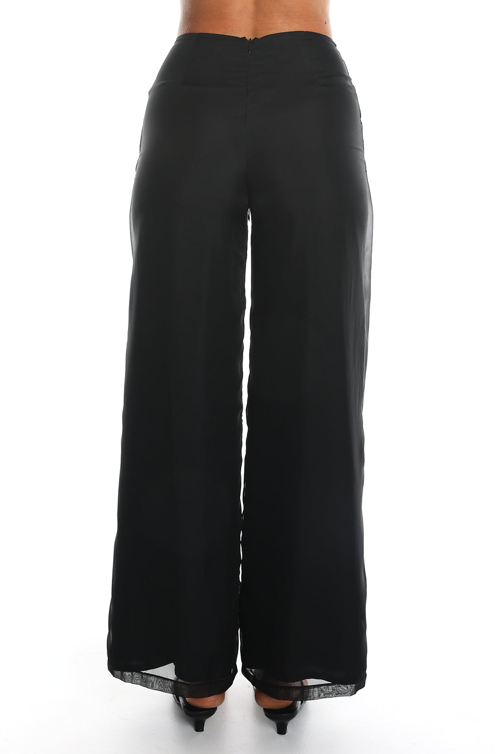 Less is More Sheer Overlay Wide Leg Pants Black