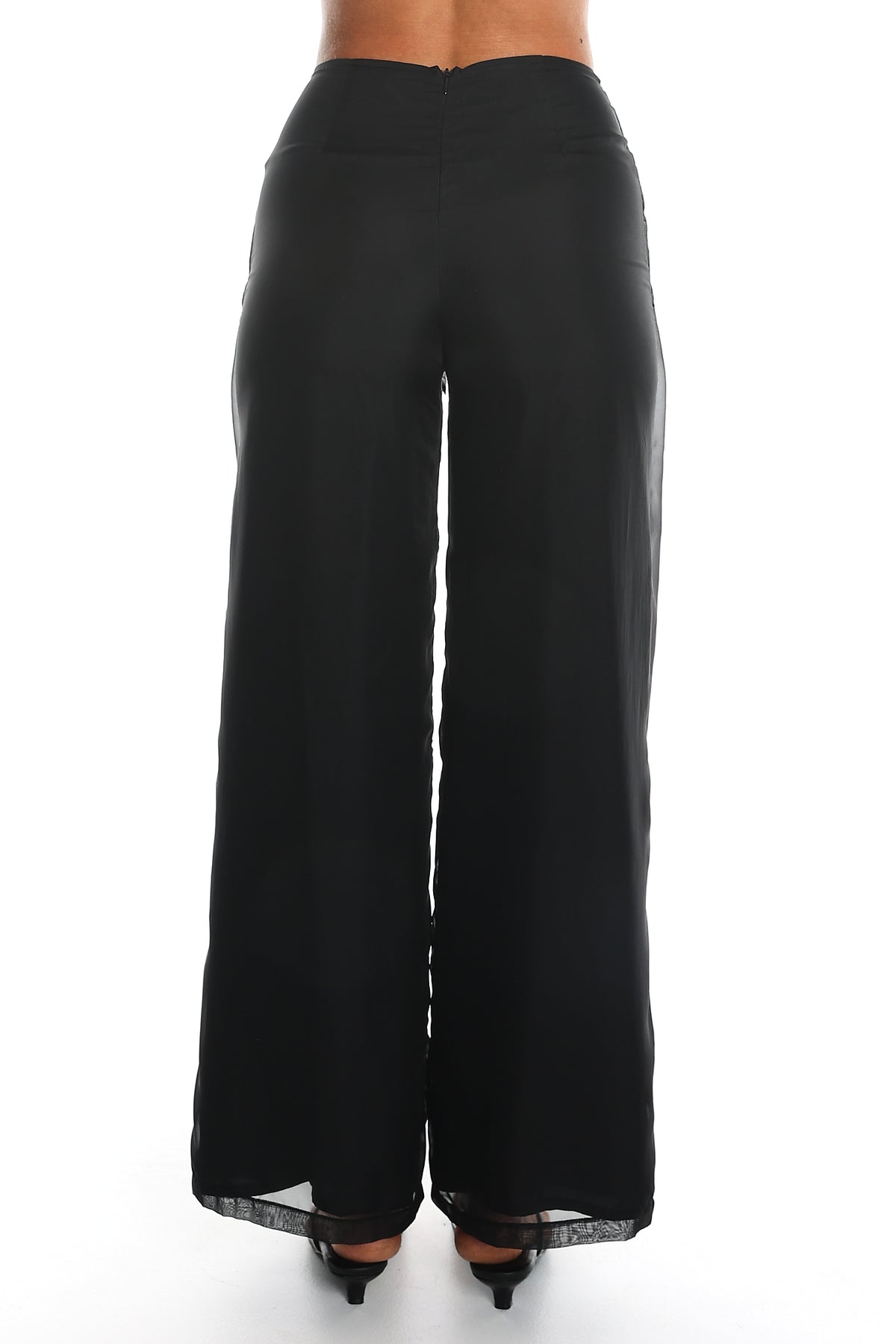 Less is More Sheer Overlay Wide Leg Pants Black
