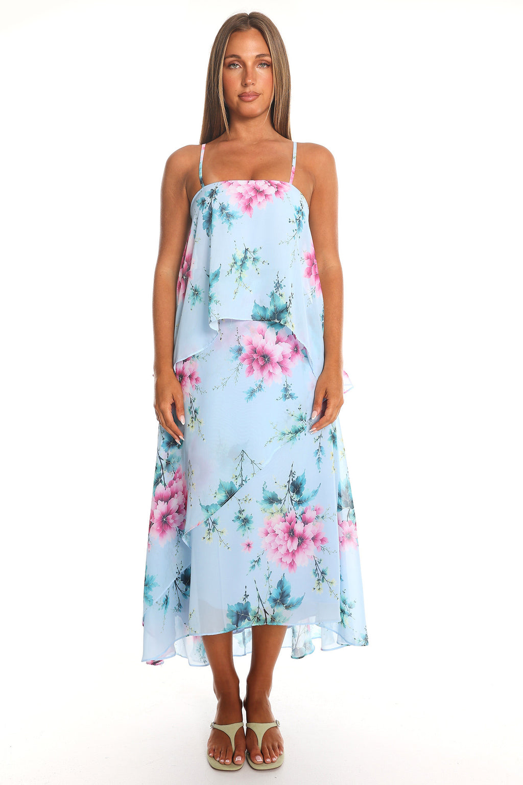 Carlicia Tiered Overlay Maxi Dress Blue
