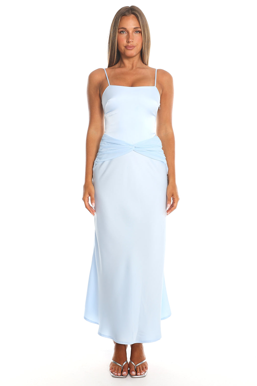 Larni Cape Twist-Waist Midi Dress Blue
