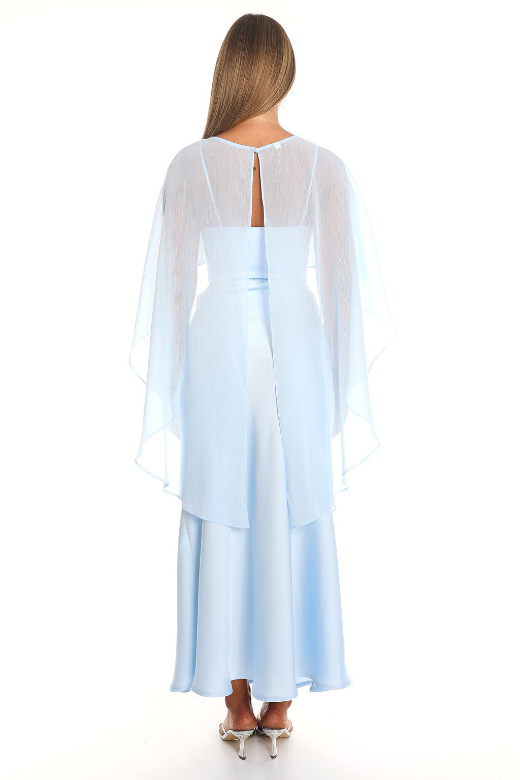 Larni Cape Twist-Waist Midi Dress Blue