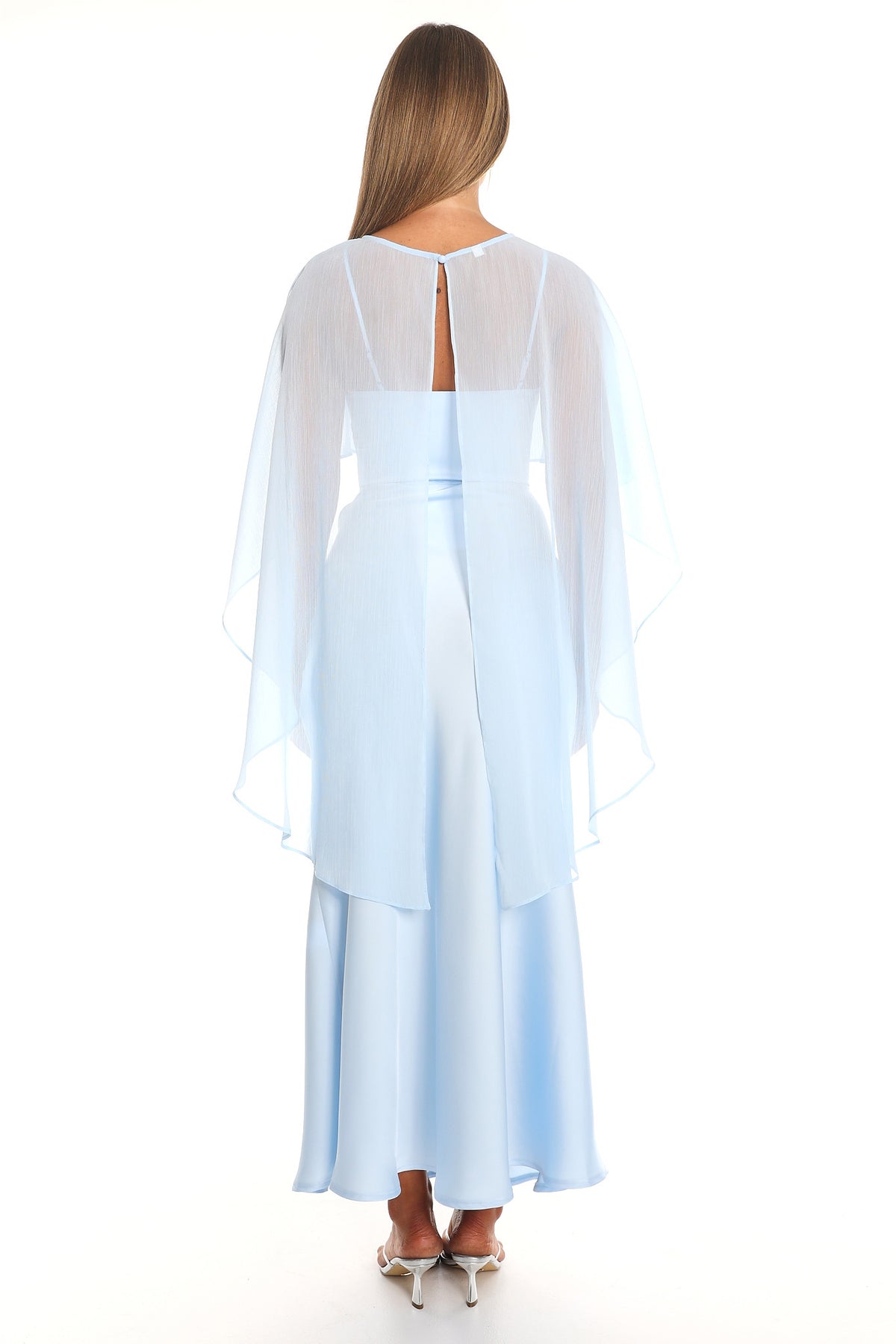 Larni Cape Twist-Waist Midi Dress Blue