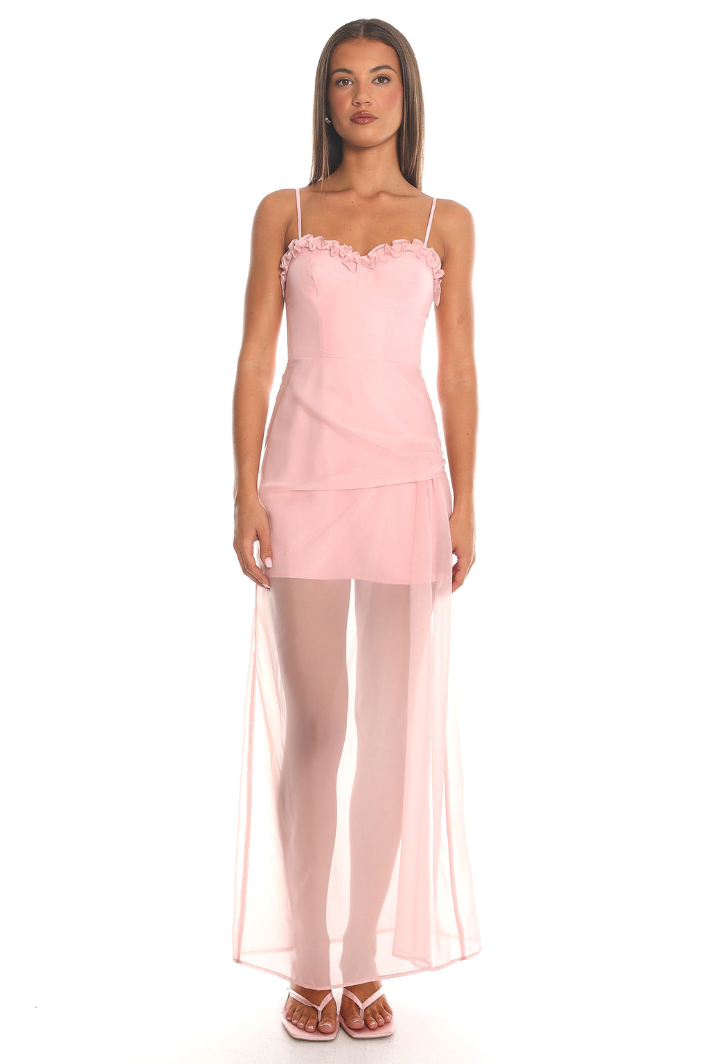 Pirouette Sheer Overlay Maxi Dress Pink