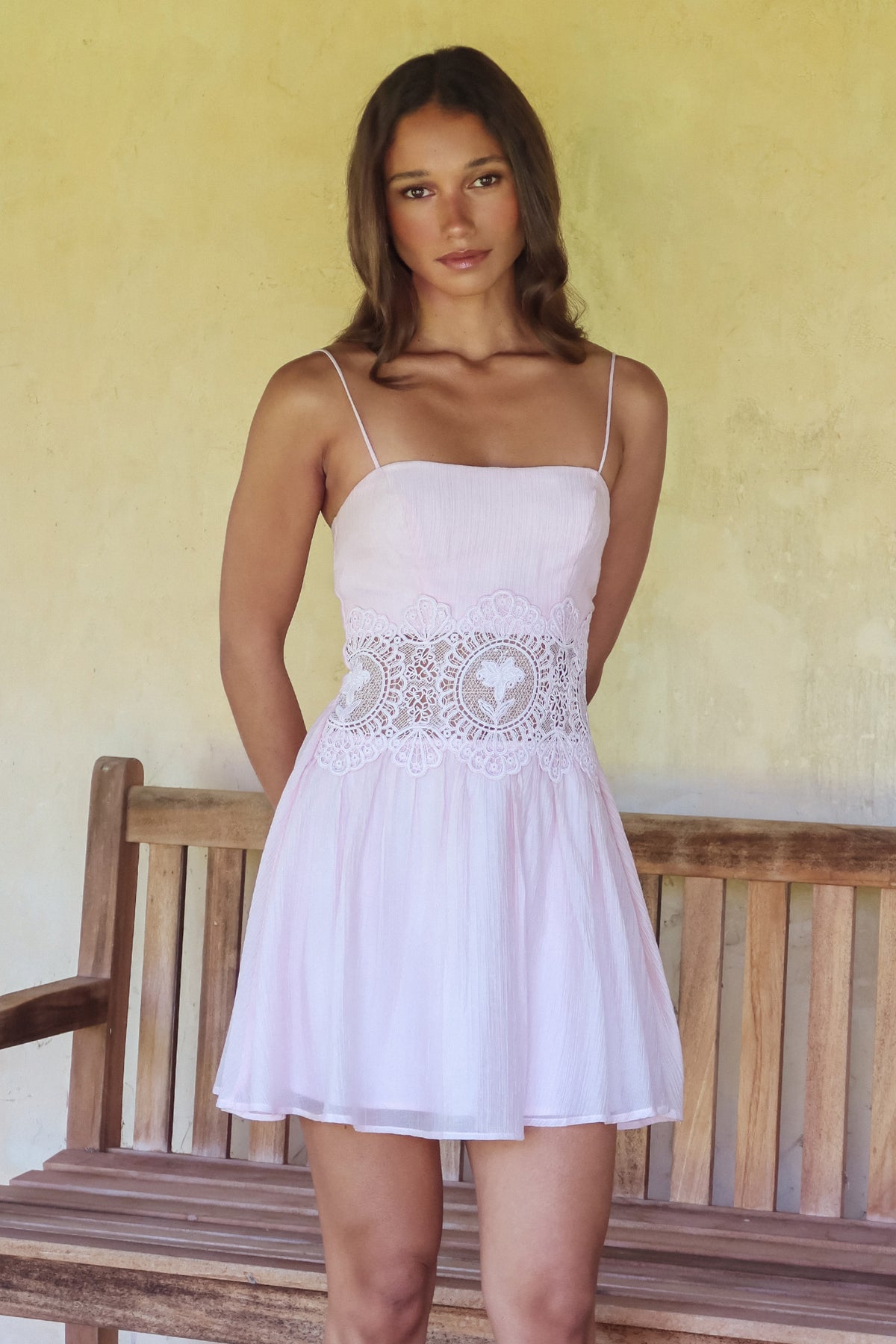 Liola Lace Waist Mini Dress Pink