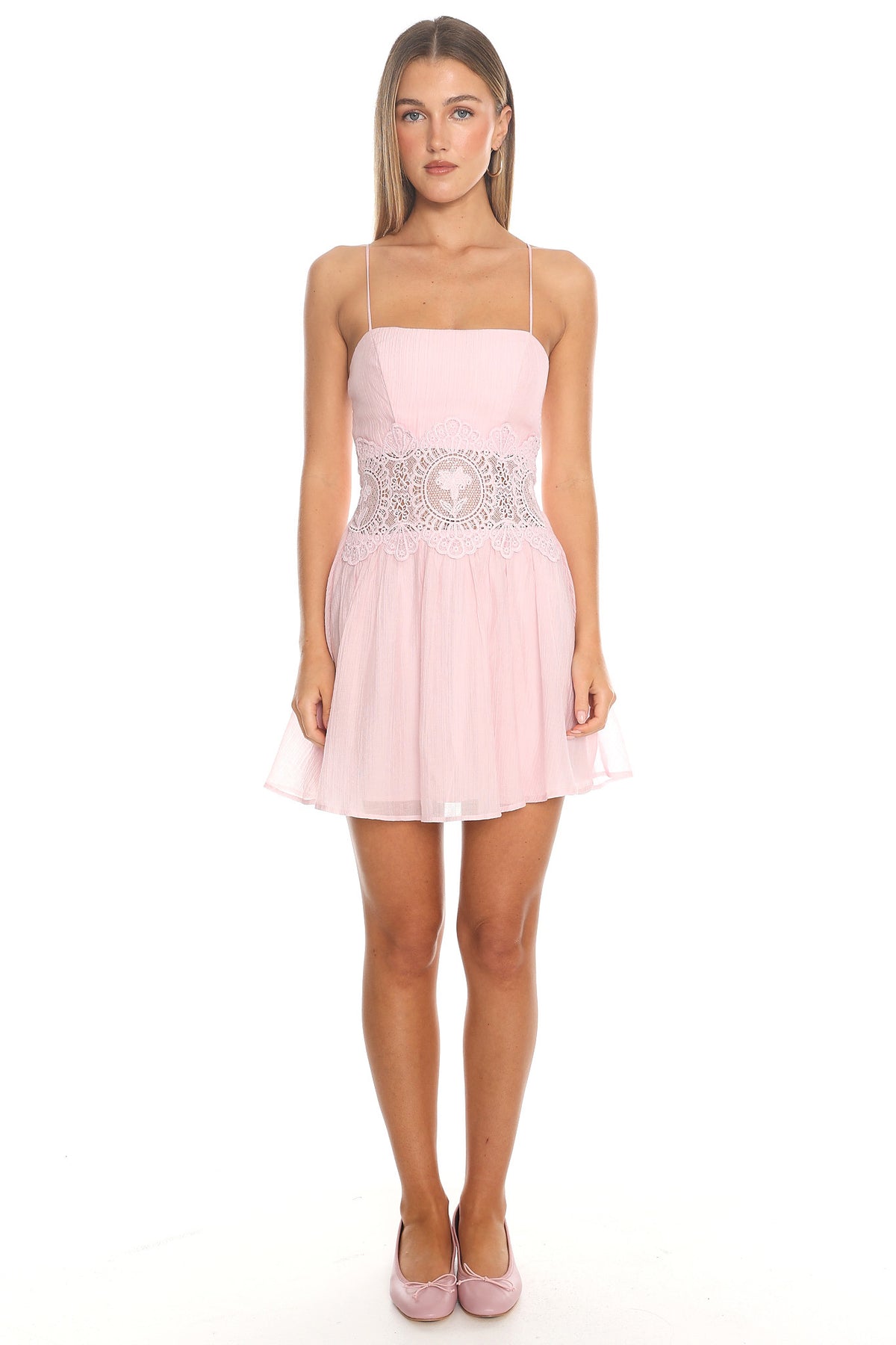 Liola Lace Waist Mini Dress Pink