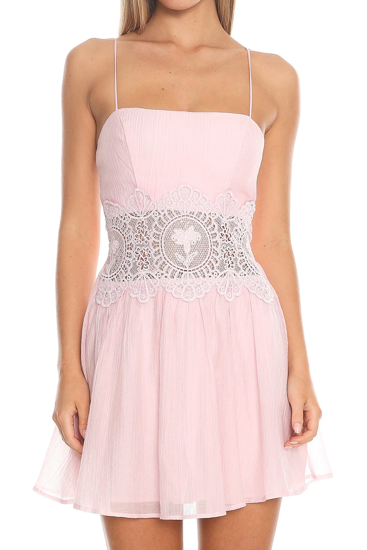 Liola Lace Waist Mini Dress Pink