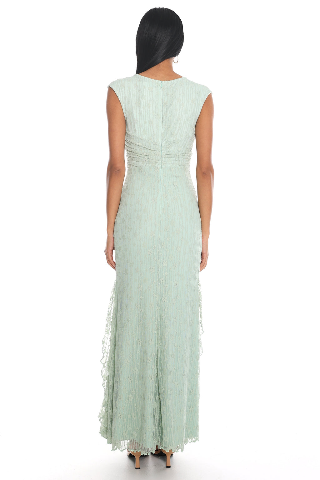 Mood Exposure Lace Ruffle Maxi Dress Sage