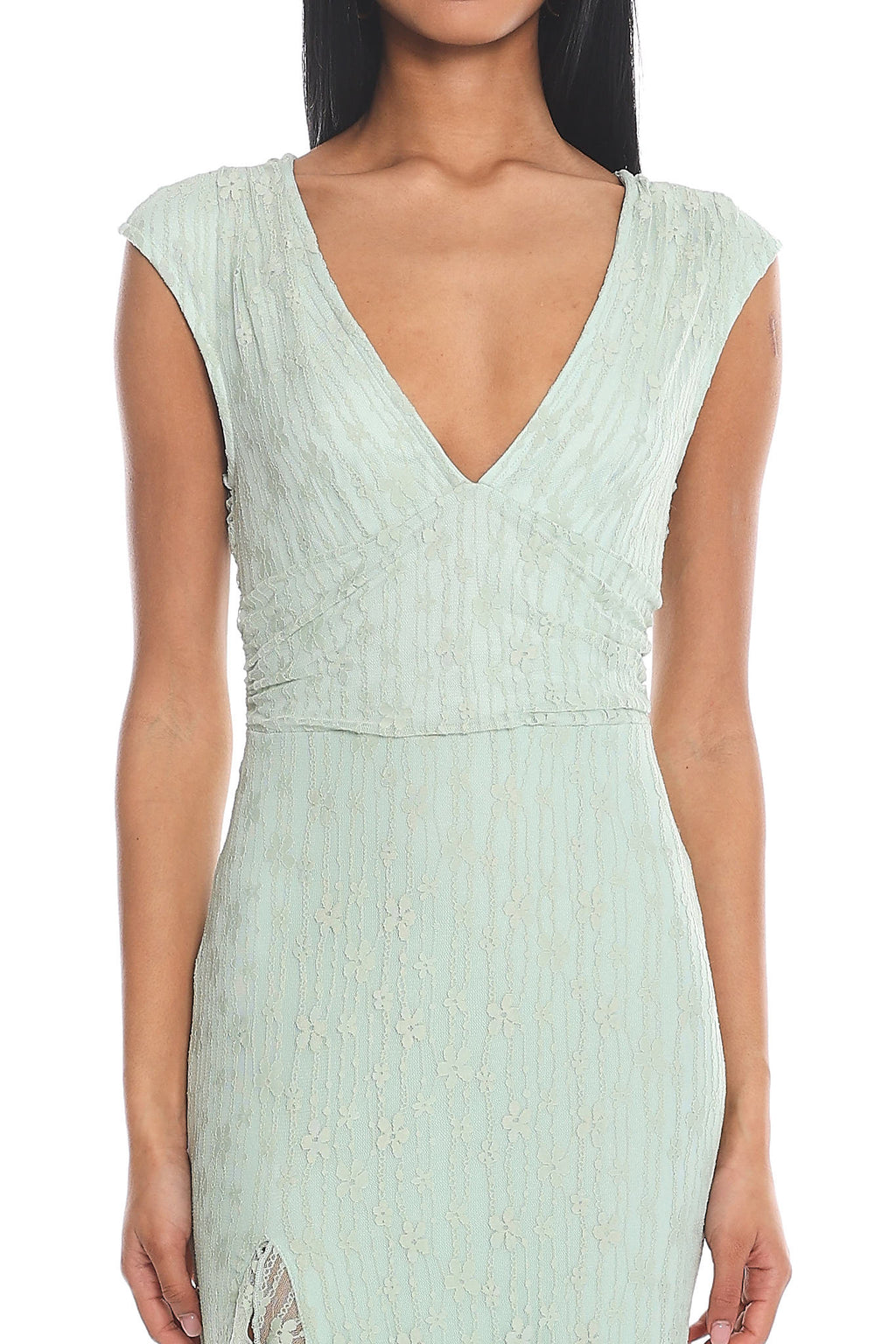 Mood Exposure Lace Ruffle Maxi Dress Sage