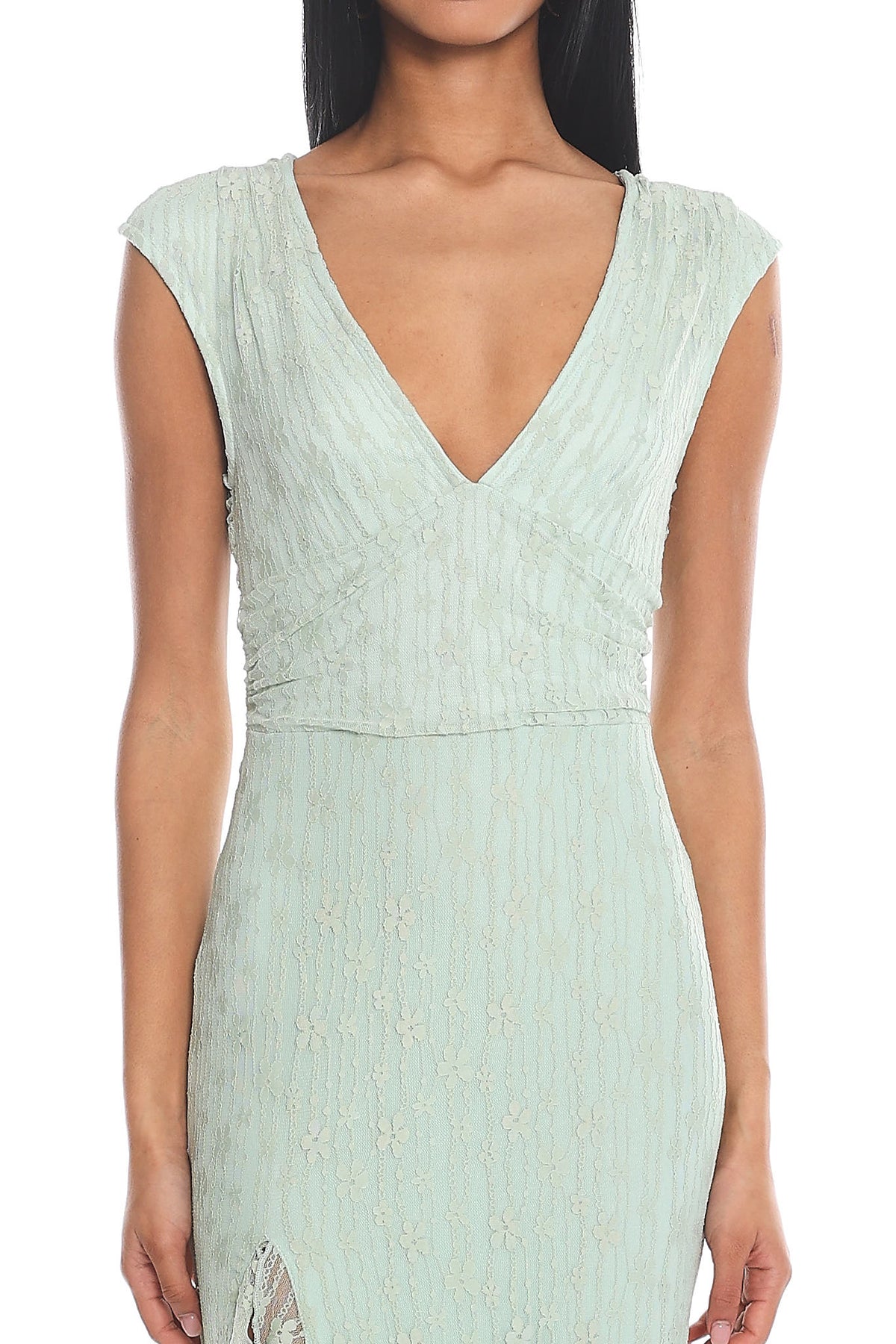 Mood Exposure Lace Ruffle Maxi Dress Sage