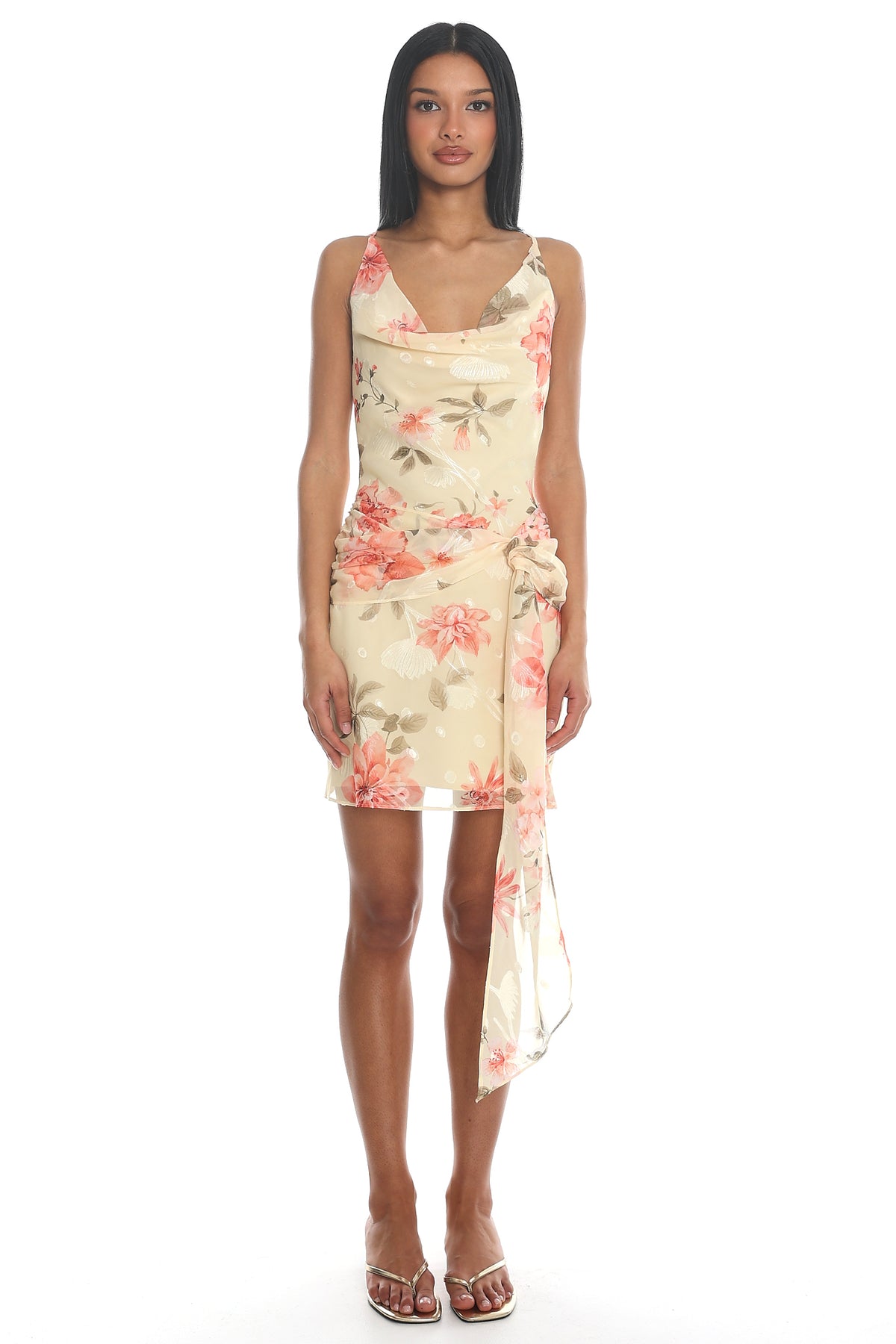 Naia Cowl Neck Mini Dress Yellow