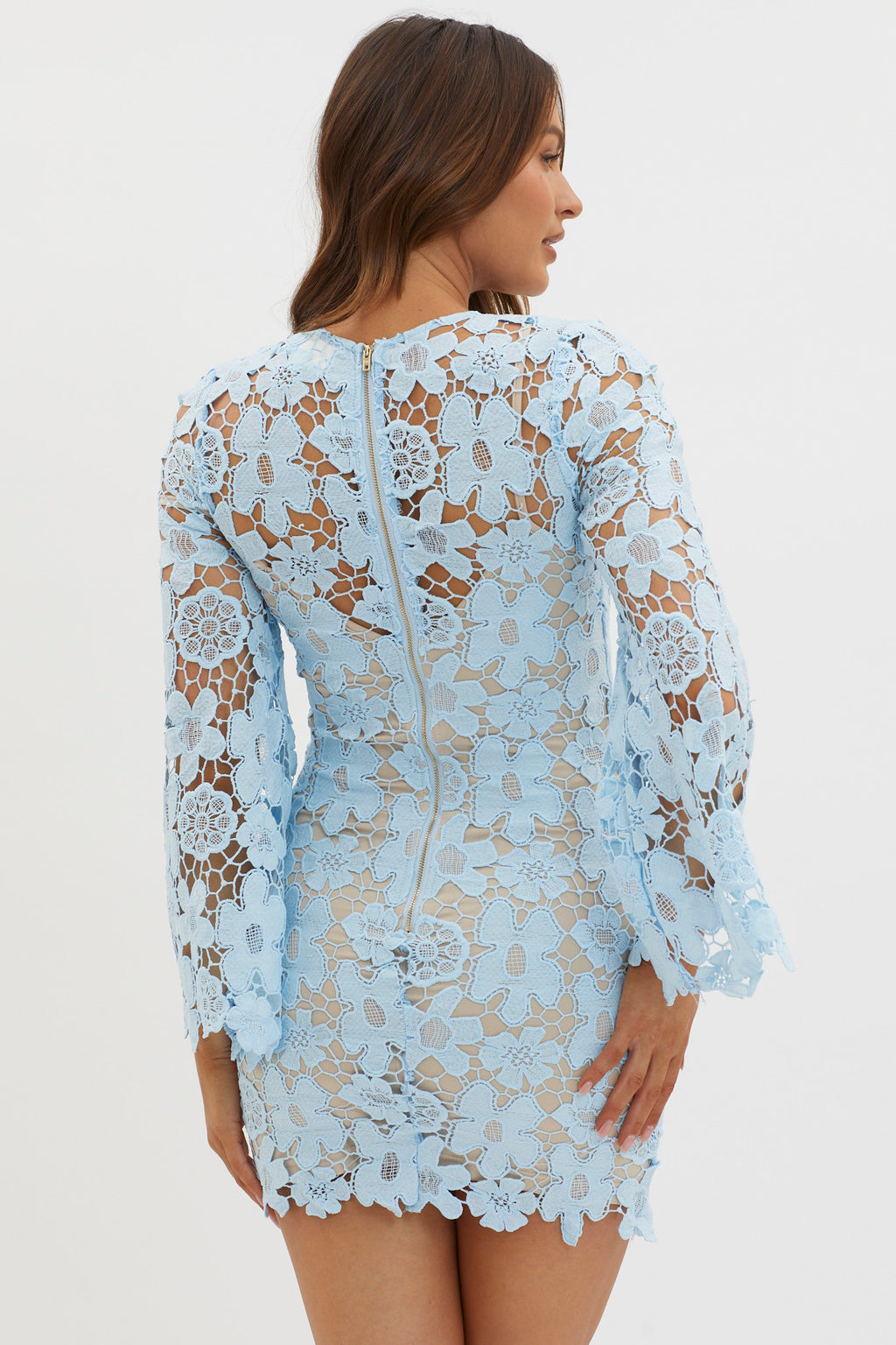 Reinhart Flared Sleeve Crochet Lace Dress Baby Blue by Selfie Leslie Australia