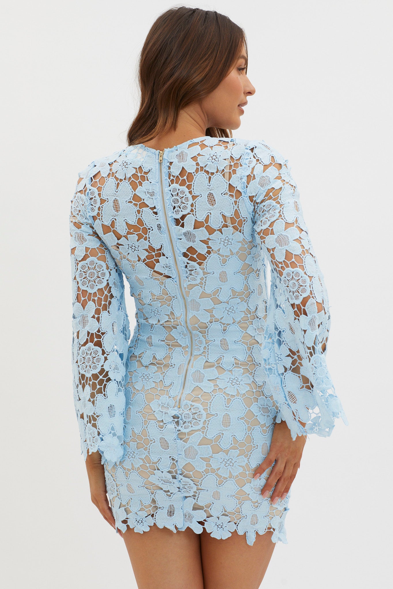 Reinhart Flared Sleeve Crochet Lace Dress Baby Blue by Selfie Leslie Australia