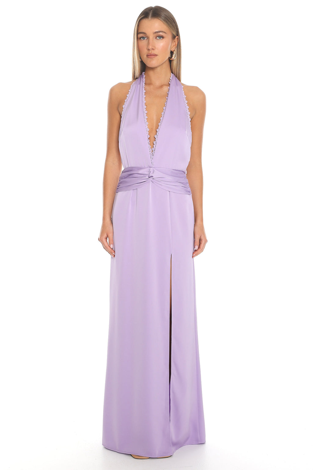 Sky Whisper Plunge Halter Maxi Dress Lilac