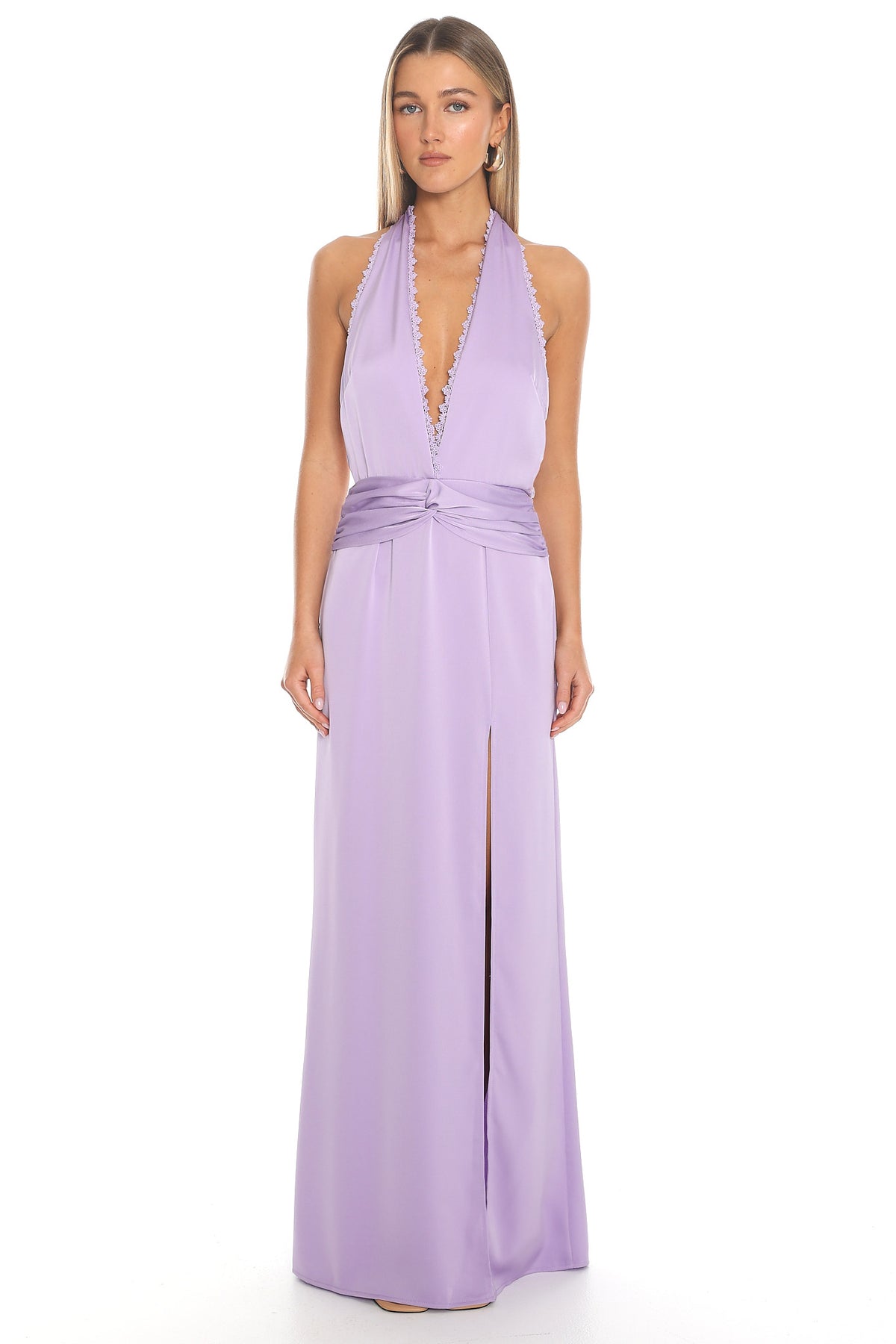 Sky Whisper Plunge Halter Maxi Dress Lilac