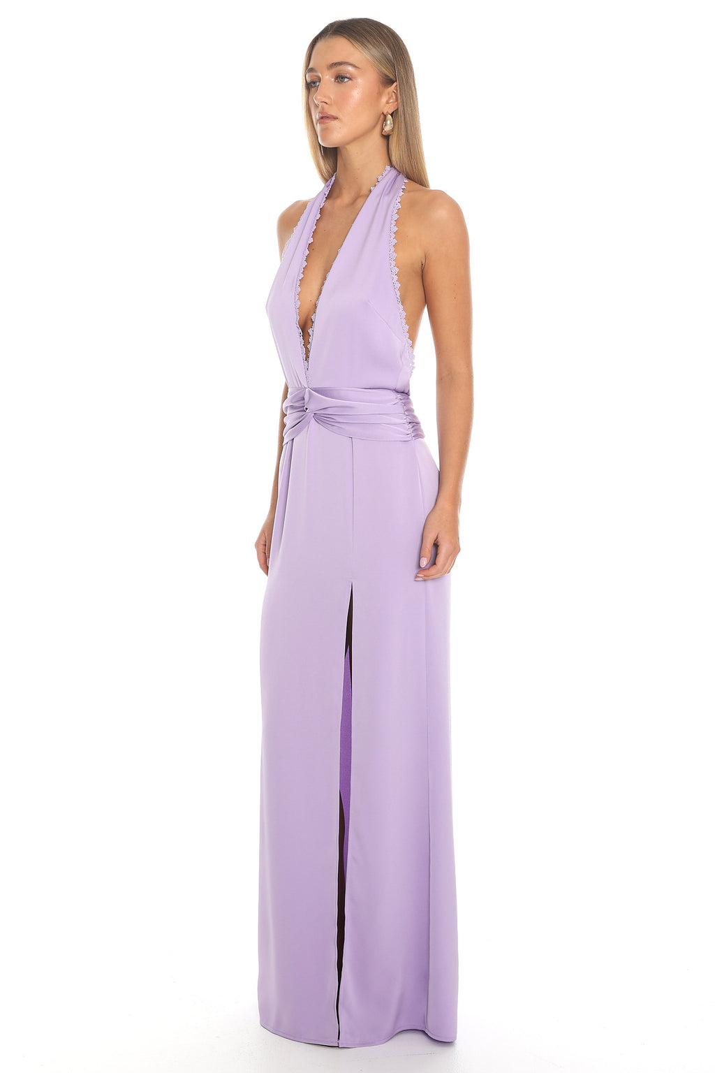 Sky Whisper Plunge Halter Maxi Dress Lilac