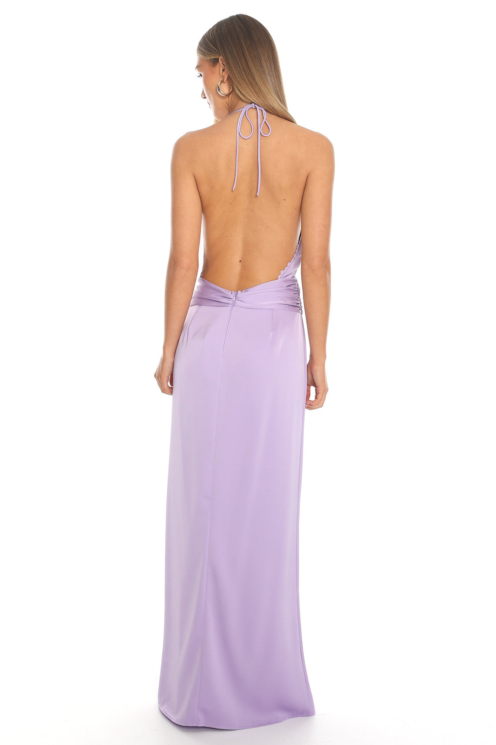 Sky Whisper Plunge Halter Maxi Dress Lilac