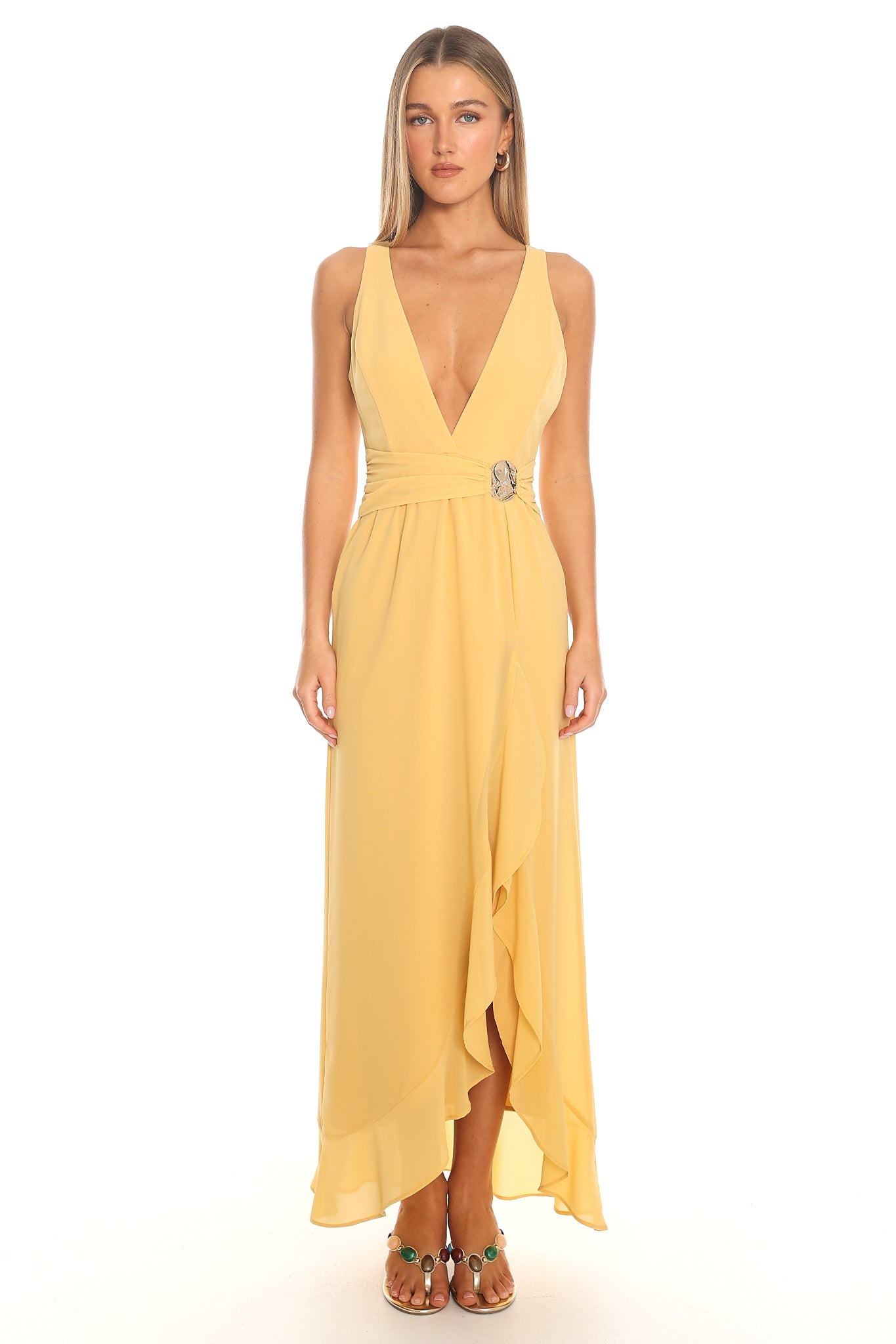 Escallite Wrap Waist Maxi Dress Yellow