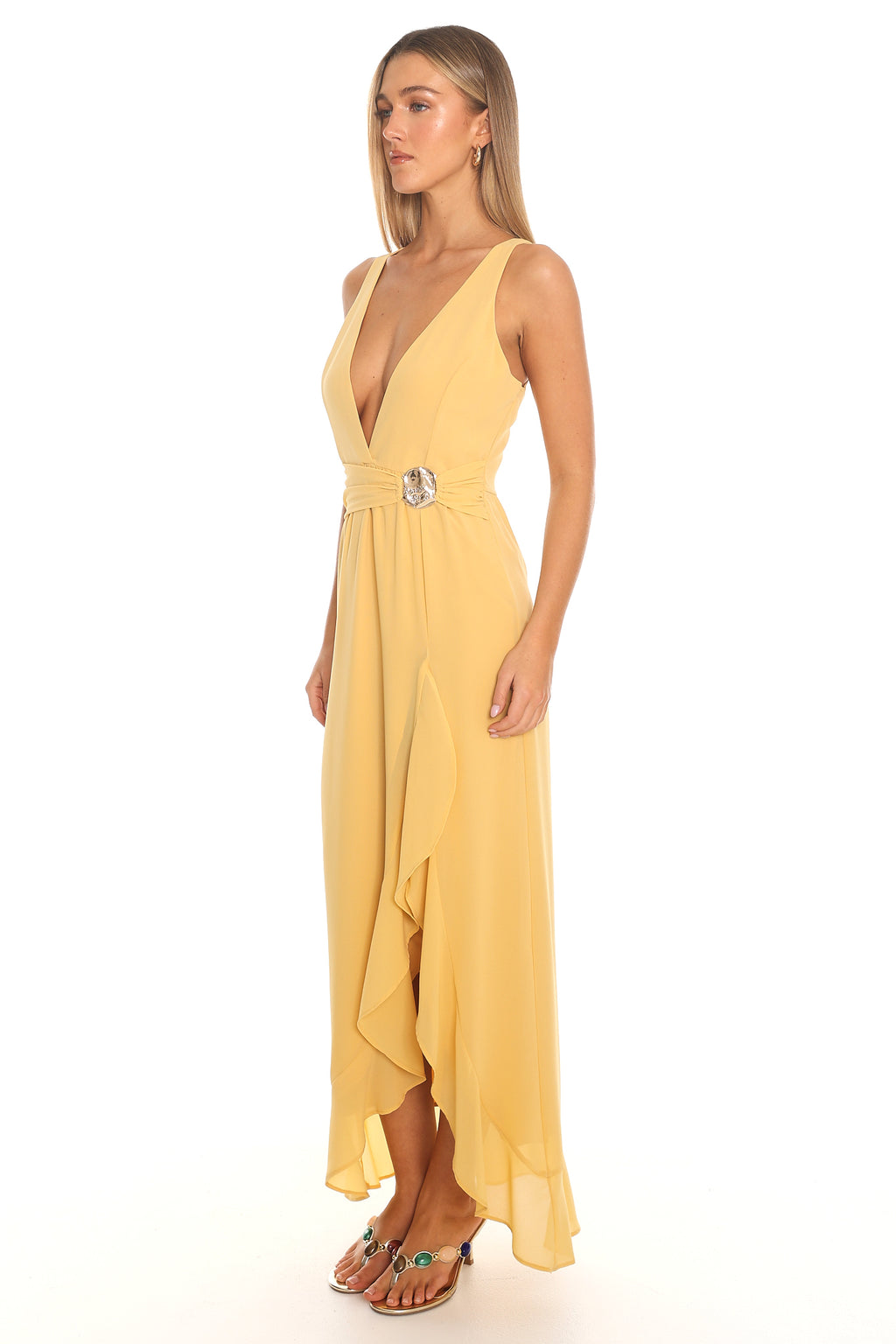 Escallite Wrap Waist Maxi Dress Yellow