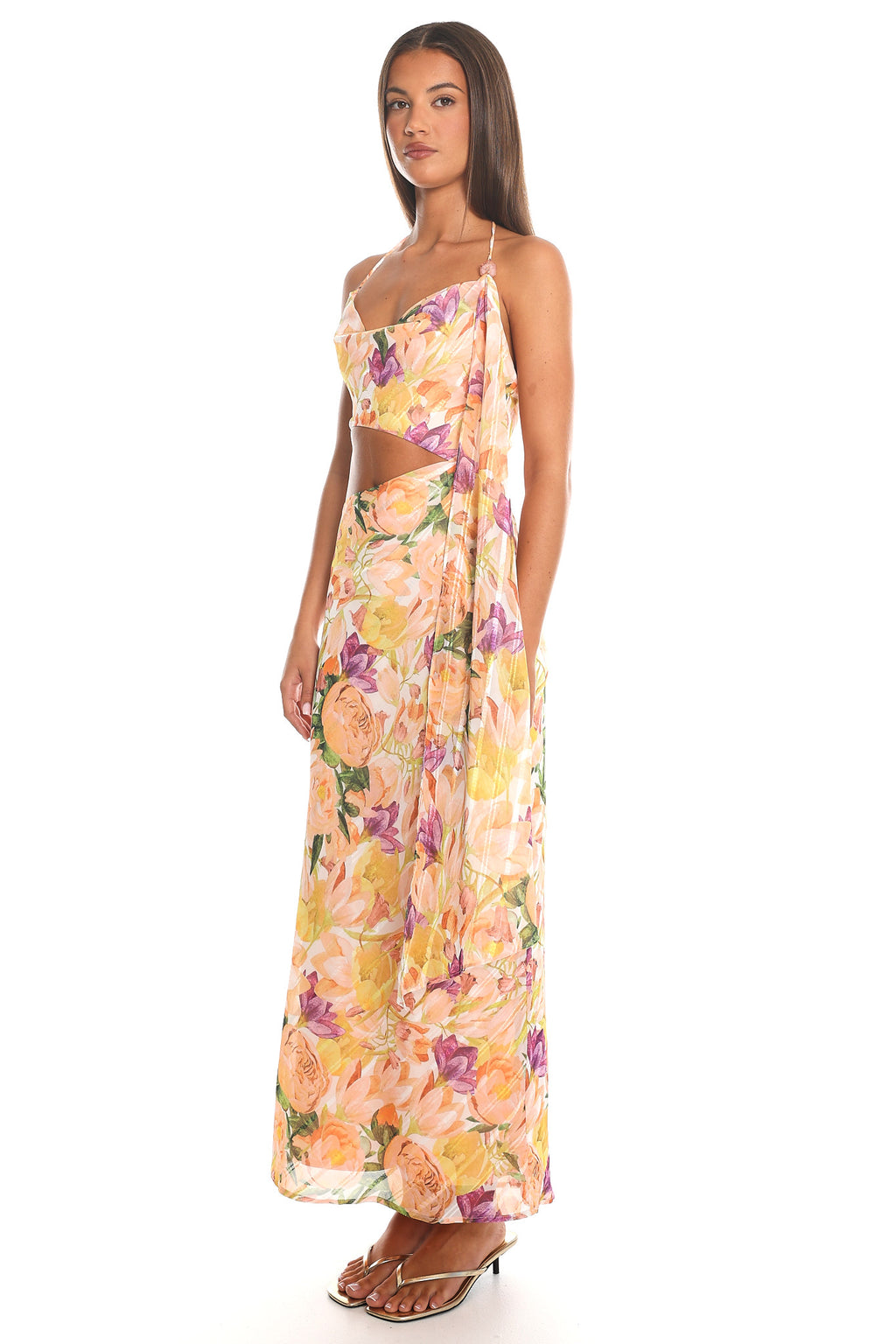 Orchard Kiss Cut-Out Halter Maxi Dress Orange