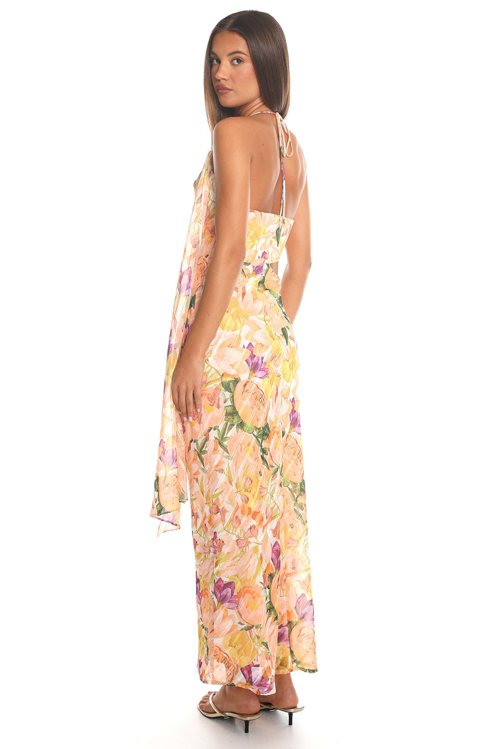 Orchard Kiss Cut-Out Halter Maxi Dress Orange