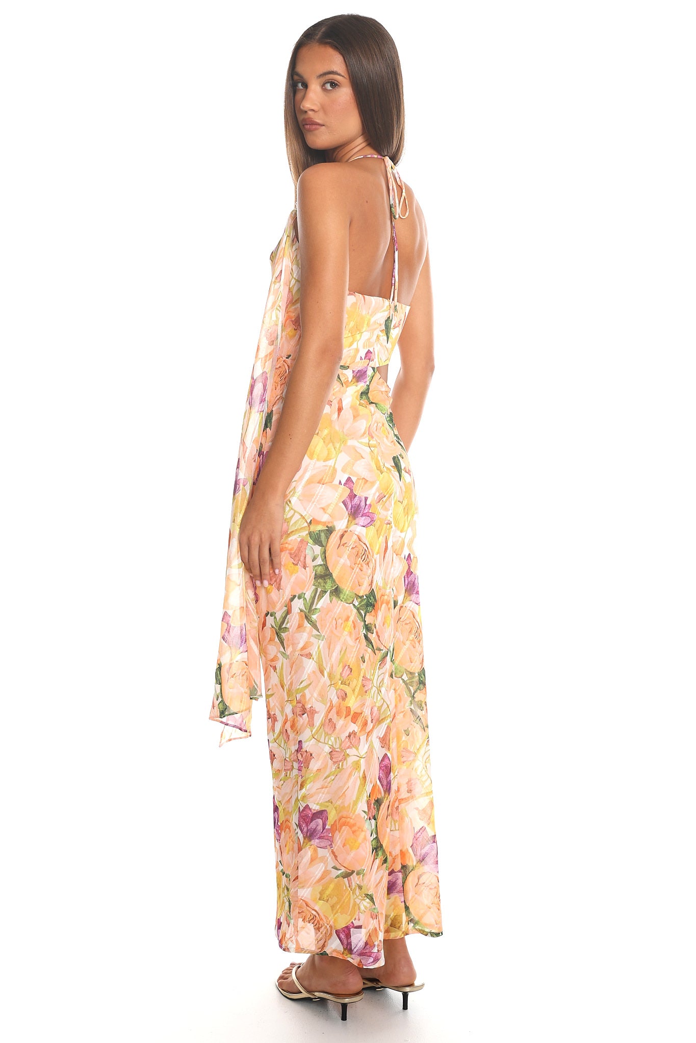 Orchard Kiss Cut-Out Halter Maxi Dress Orange