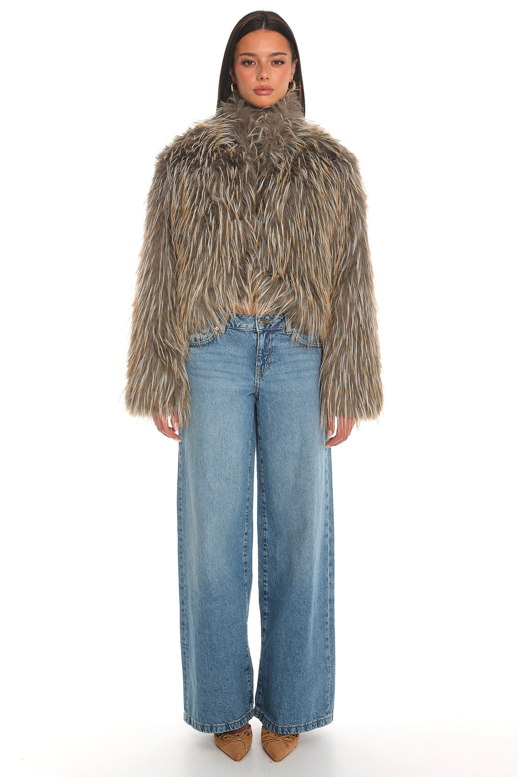 Wild Rumour Faux Fur Cropped Jacket Olive