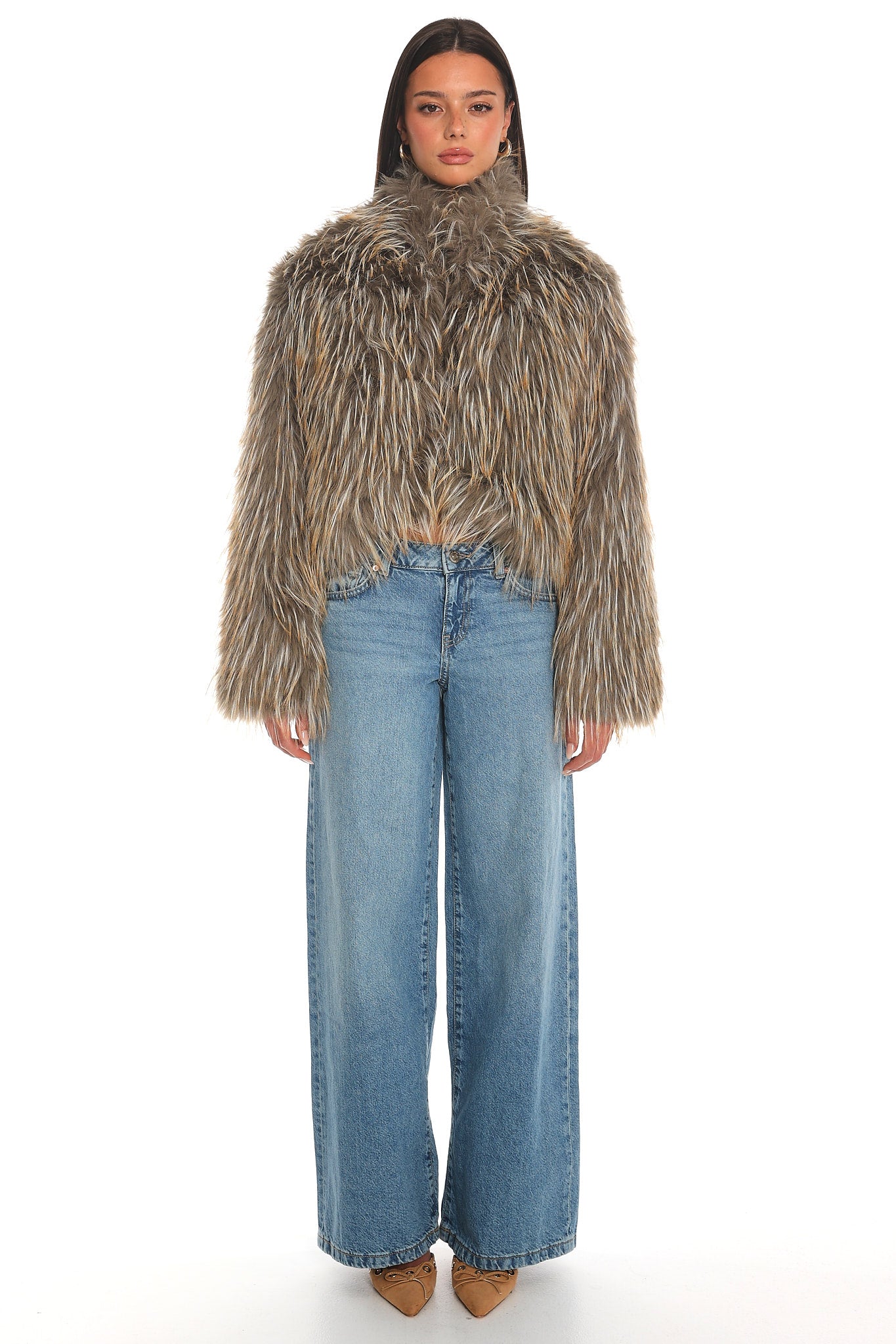 Wild Rumour Faux Fur Cropped Jacket Olive